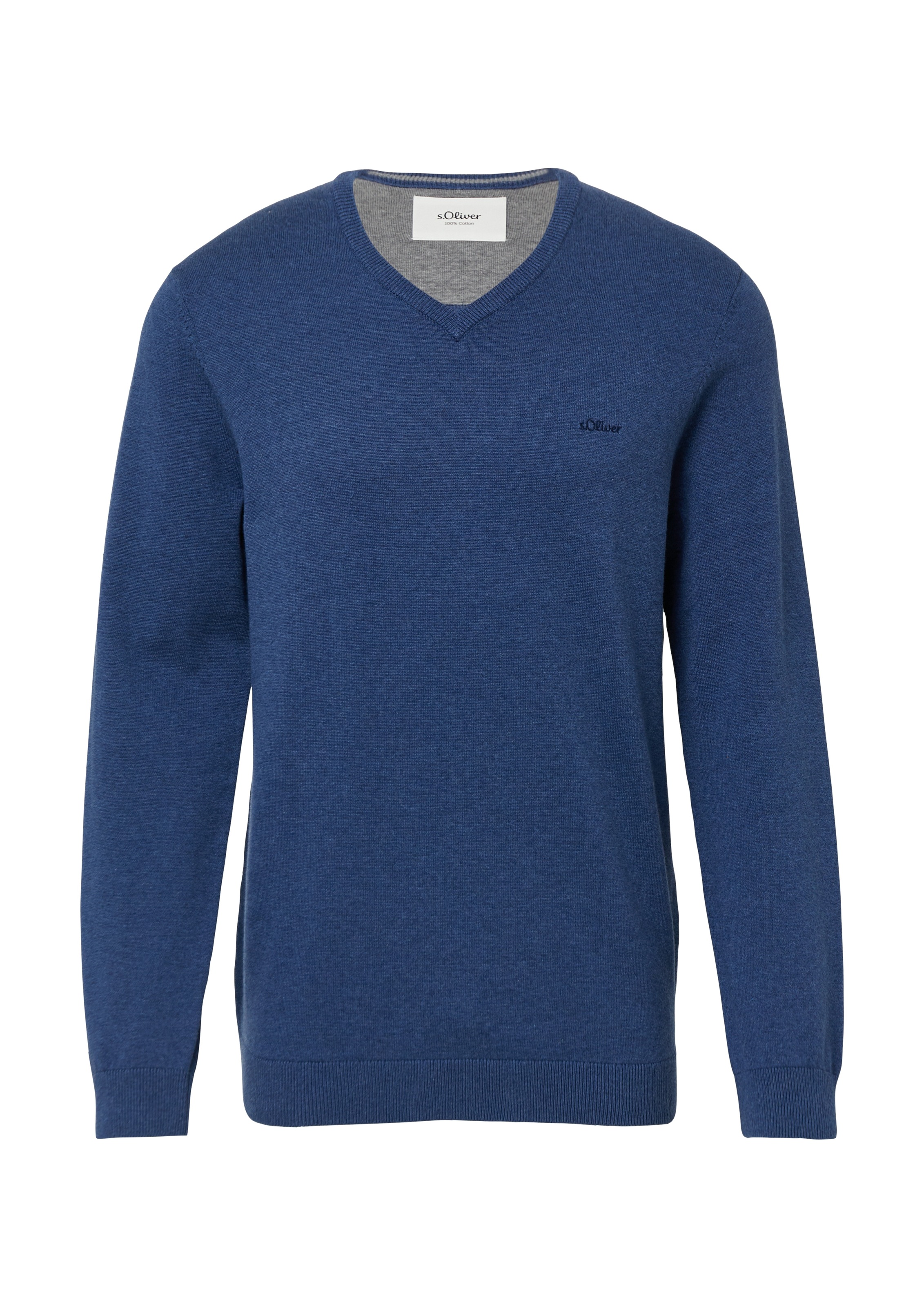 s.Oliver Strickpullover, in melierter Optik mit Logo-Stickerei
