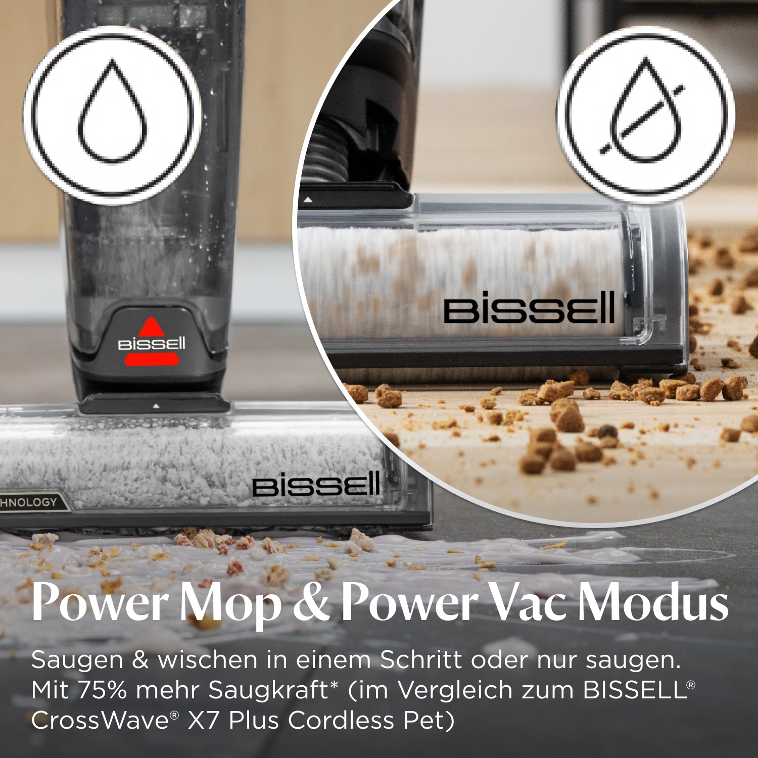 Bissell Nass-Trocken-Sauger »CrossWave OmniForce Edge Select Power Mop Modus, Selbstreinigung«, Kabellos, Zero-Gap Technologie, bis zu 240m2 harter und weicher Boden