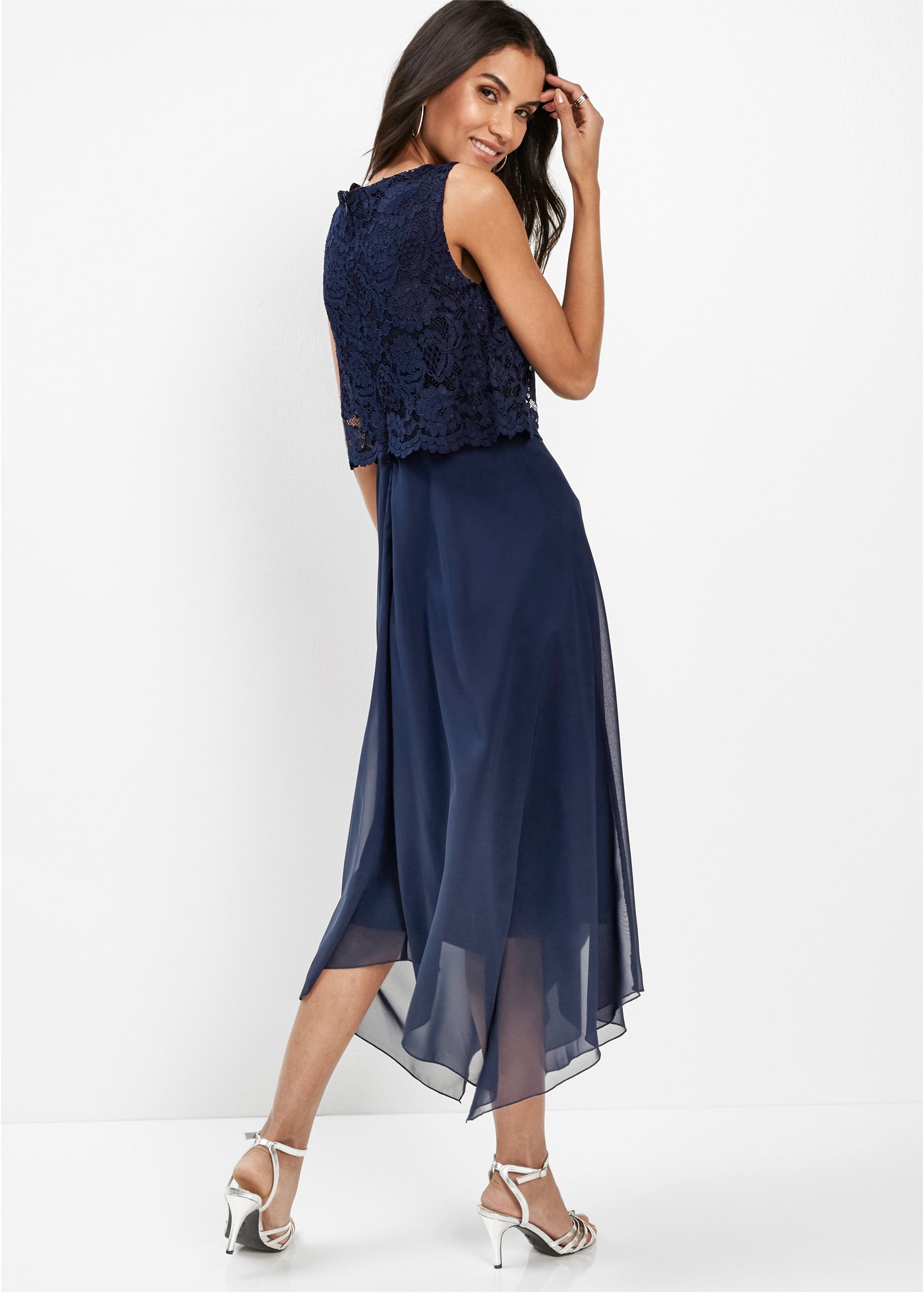 bonprix Midikleid »Midikleid aus feinem Chiffon mit Spitze« Midikleid aus feinem Chiffon mit Spitze