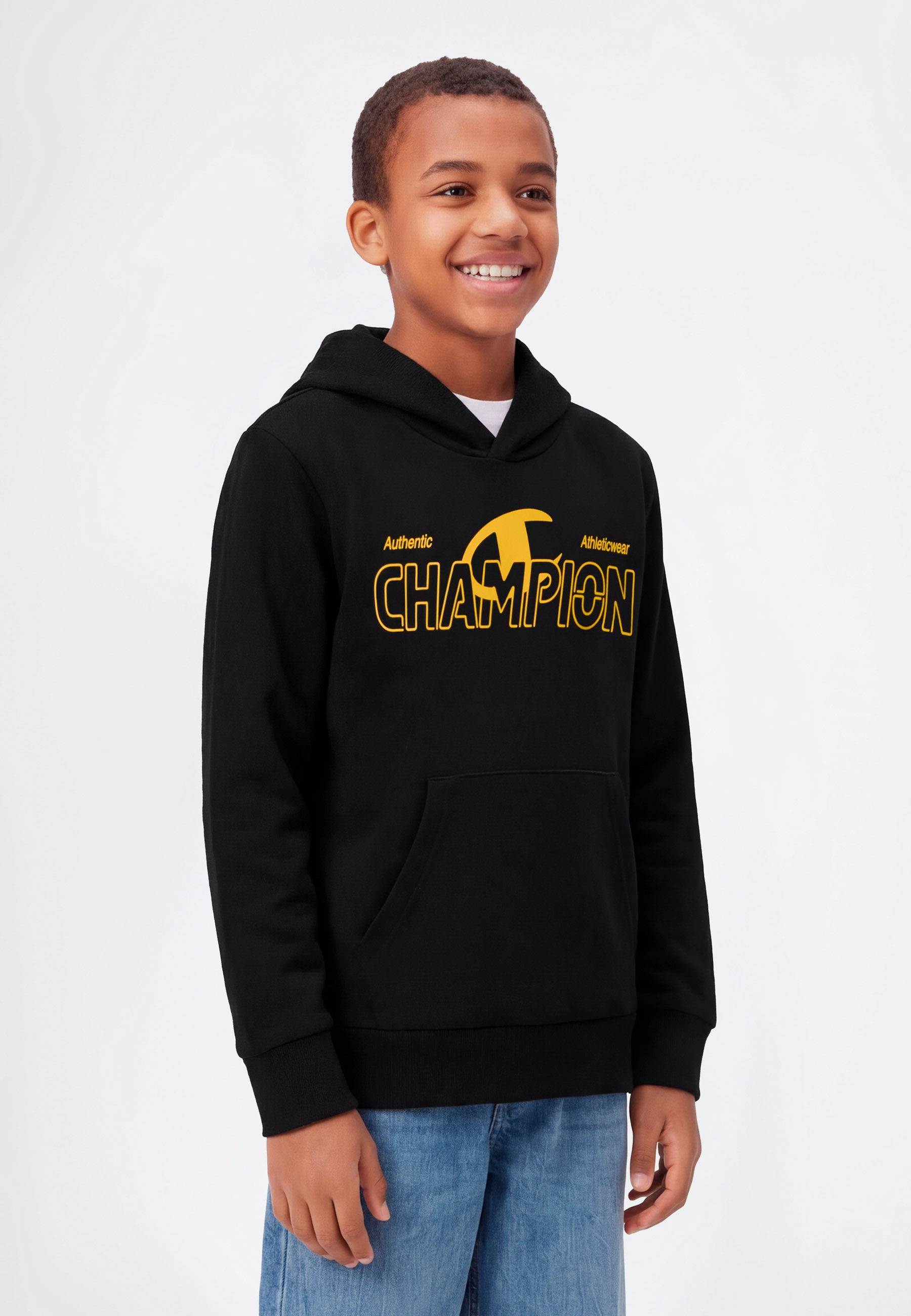 Champion Kapuzensweatshirt "Graphic Terry Hoodie", mit Kapuze, Langarm, gerader Abschluss, aus Baumwolle und Polyester