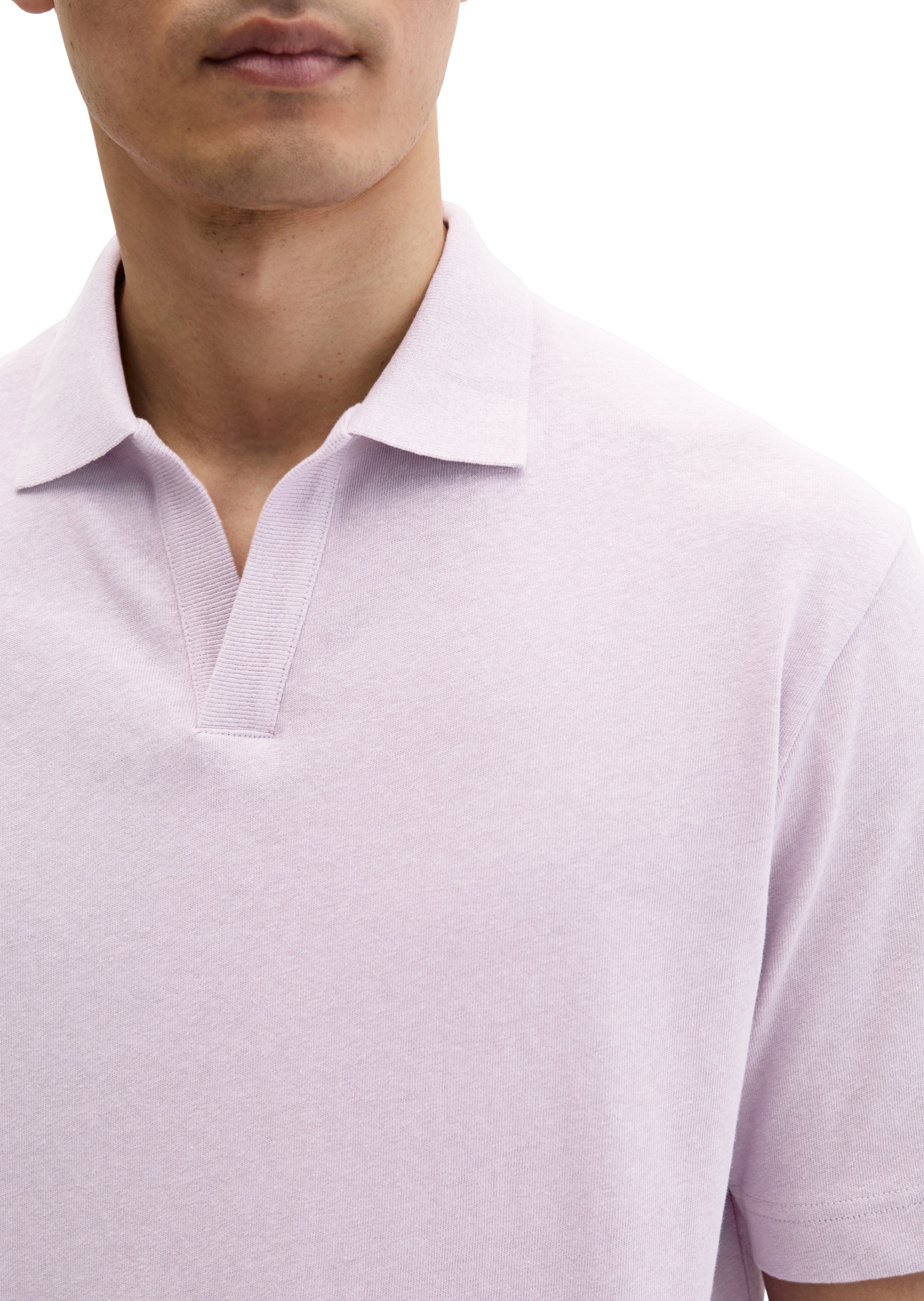 Poloshirt MARC O'POLO "aus Baumwoll-Leinen-Mix", Damen, Gr. L, scatterot orchid, Obermaterial: 80% Baumwolle, 20% Leinen, unifarben, regular fit, Shirts 6