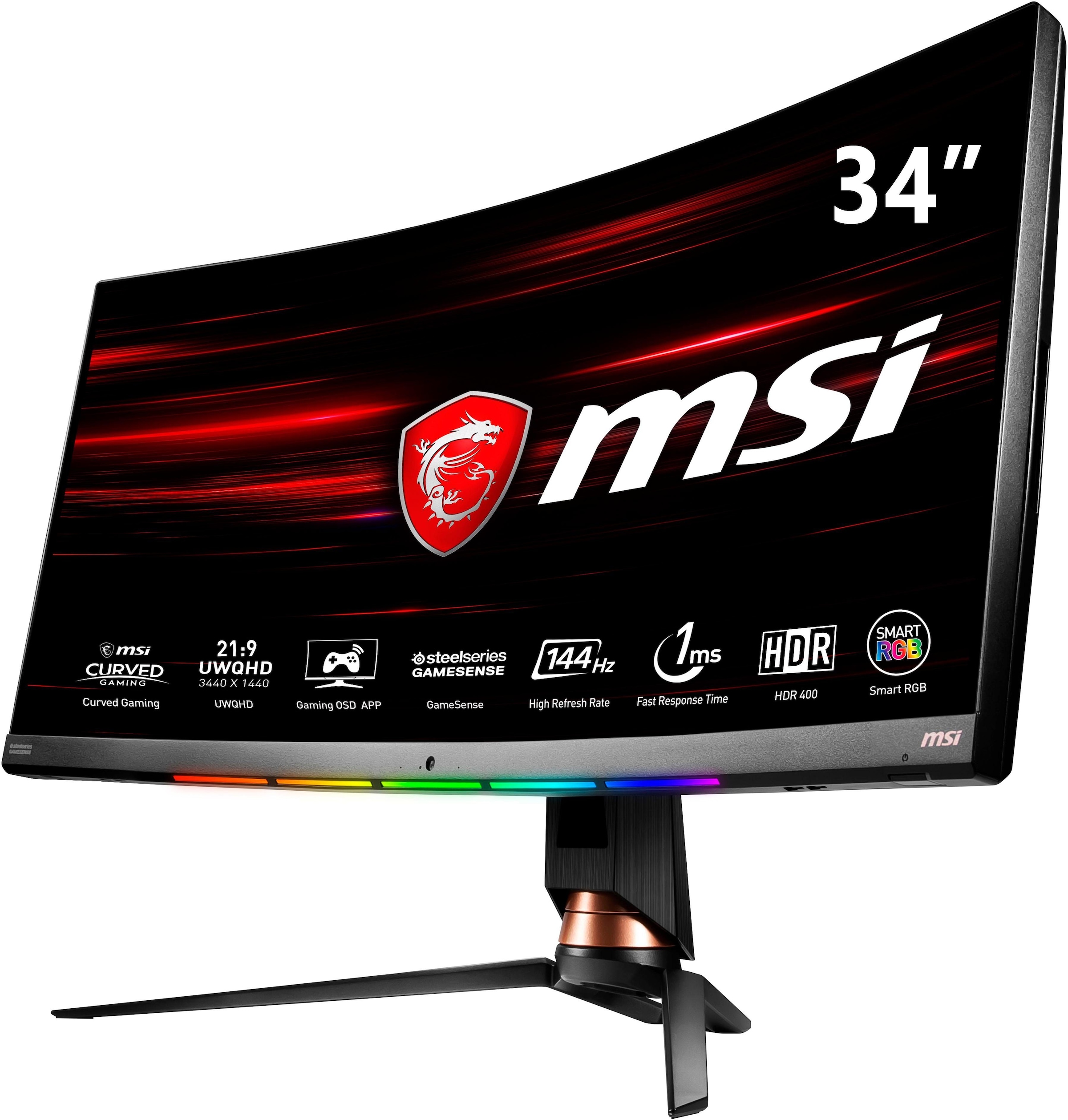 MSI Curved-Gaming-LED-Monitor »Optix MPG341CQR«, 86,36 cm/34 Zoll, 3440 x 1440 px, UWQHD, 1 ms Reaktionszeit, 144 Hz, 3 Jahre Herstellergarantie