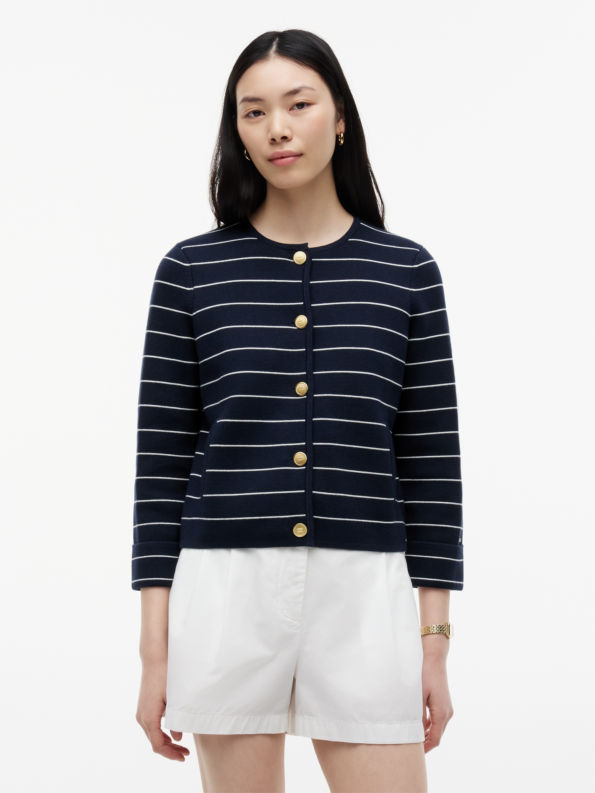 Tommy Hilfiger Strickjacke "GOLD BUTTON LS CARDI" Baumwolle, goldfarbene Knöpfe