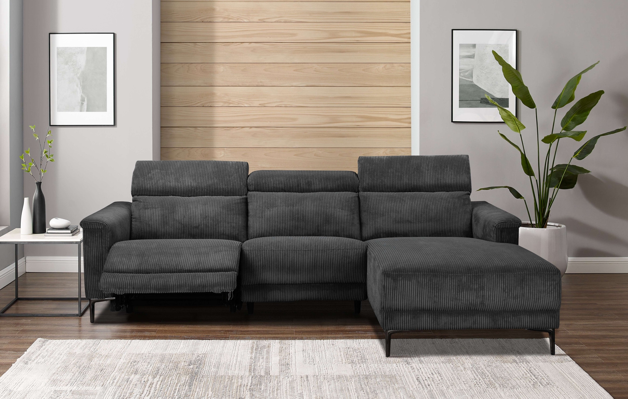 Places of Style Ecksofa »Lund in Cord, L-Form, 261 cm, manuelle und elektr. Relaxfunktion,«, USB-A und Kopfteilverstellung