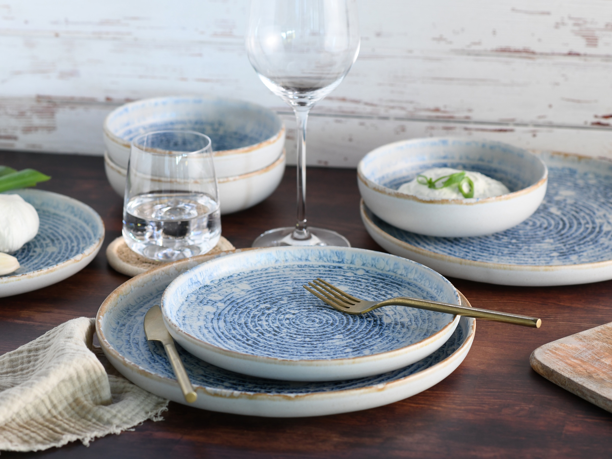 CreaTable Teller-Set »Uno Mykonos, Tellerset 12-tlg«, (Set, 12 tlg.), Sommerlich, Vintage Style, Reaktivglasur