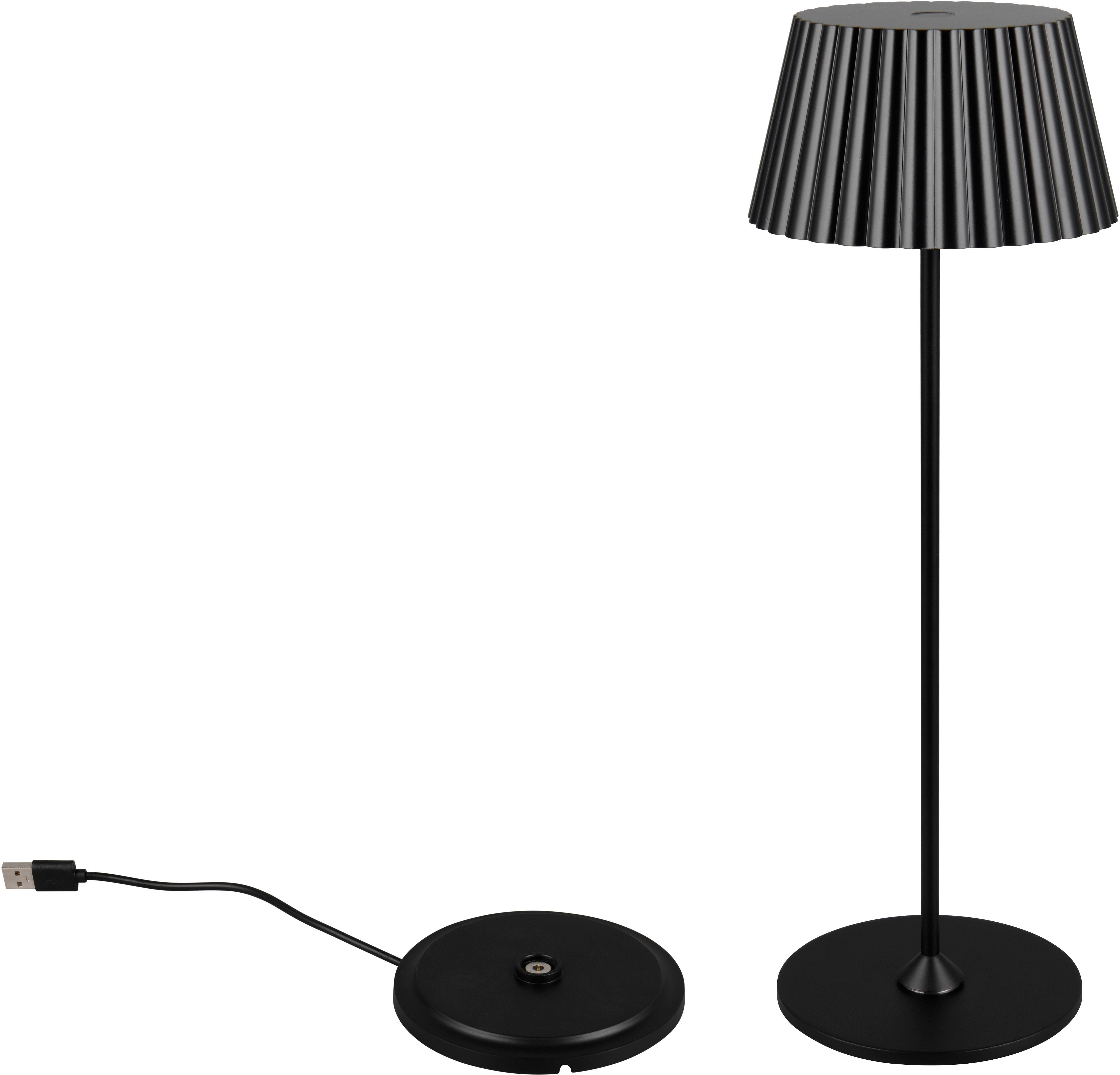REALITY Leuchten "SUAREZ" LED-Board 1 Stk. Warmweiß Outdoor Akku Tischlampe inkl Ladestation USB-C, Touch-Dimmer Höhe 39cm