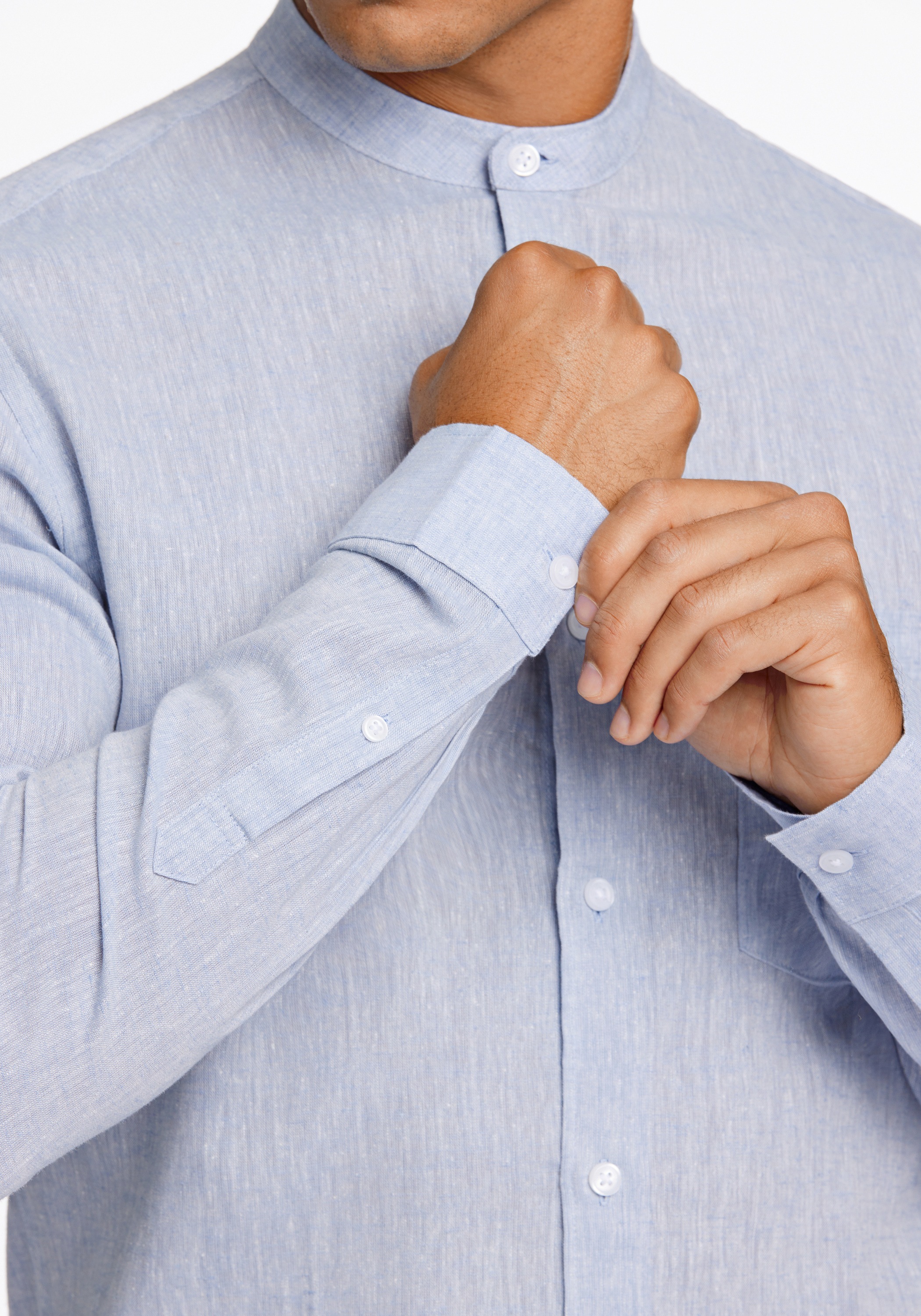 Leinenhemd LINDBERGH "Leinenhemd Slim Fit", Herren, Gr. S, Normalgrößen, blau (lt blau), Obermaterial: 55% Leinen, 45% Baumwolle, Hemden 3