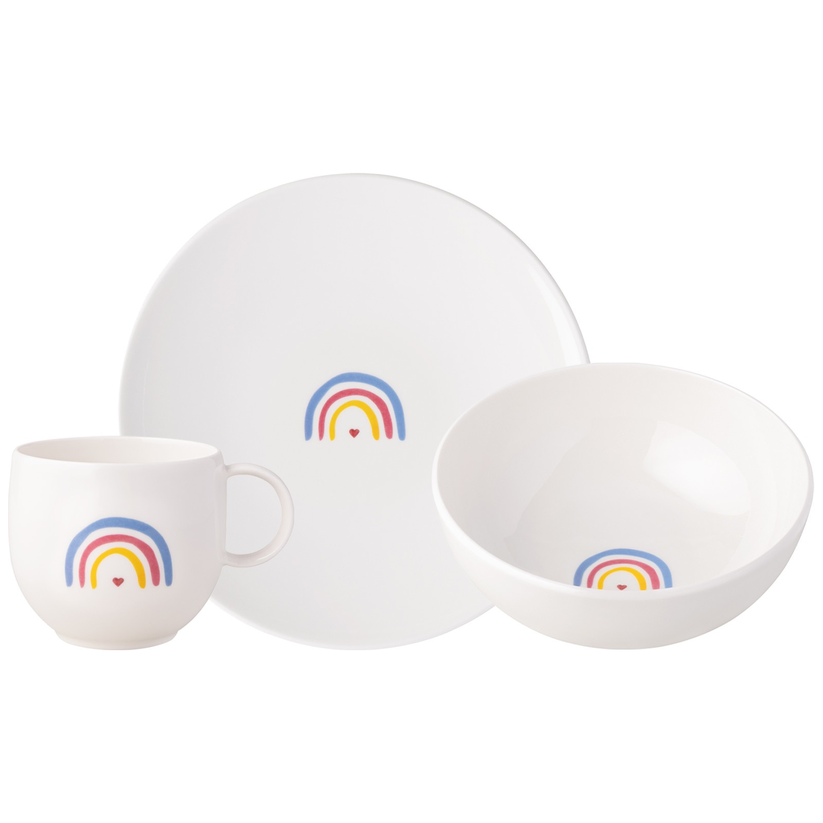 Villeroy & Boch Geschirr-Set "Frühstücksset Be Happy With Love 3er Set bunt" Spülmaschinengeeignet, Mikrowellengeeignet