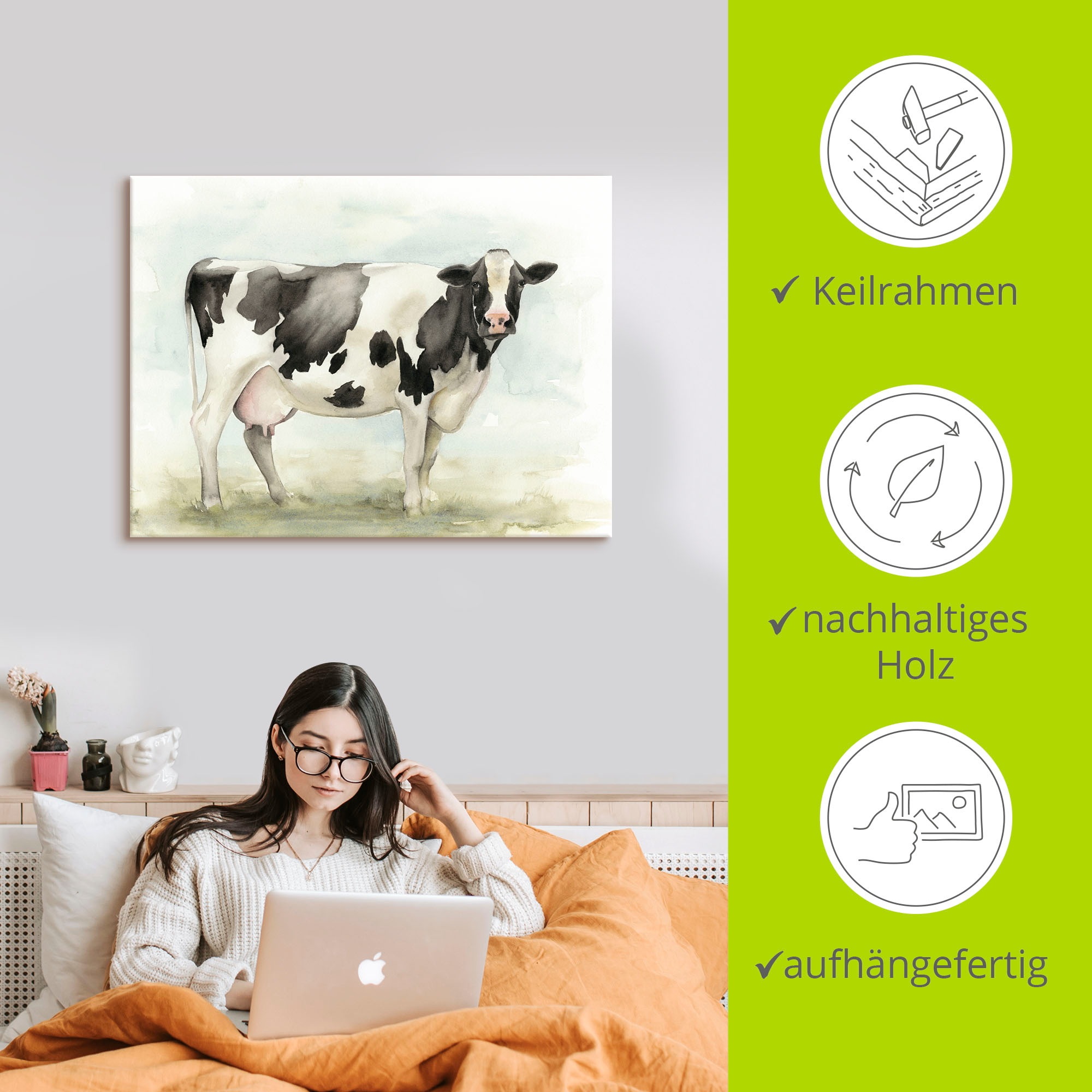 Artland Wandbild »Wasserfarben Kuh I«, Haustiere, (1 St.), als Leinwandbild, Poster in verschied. Größen