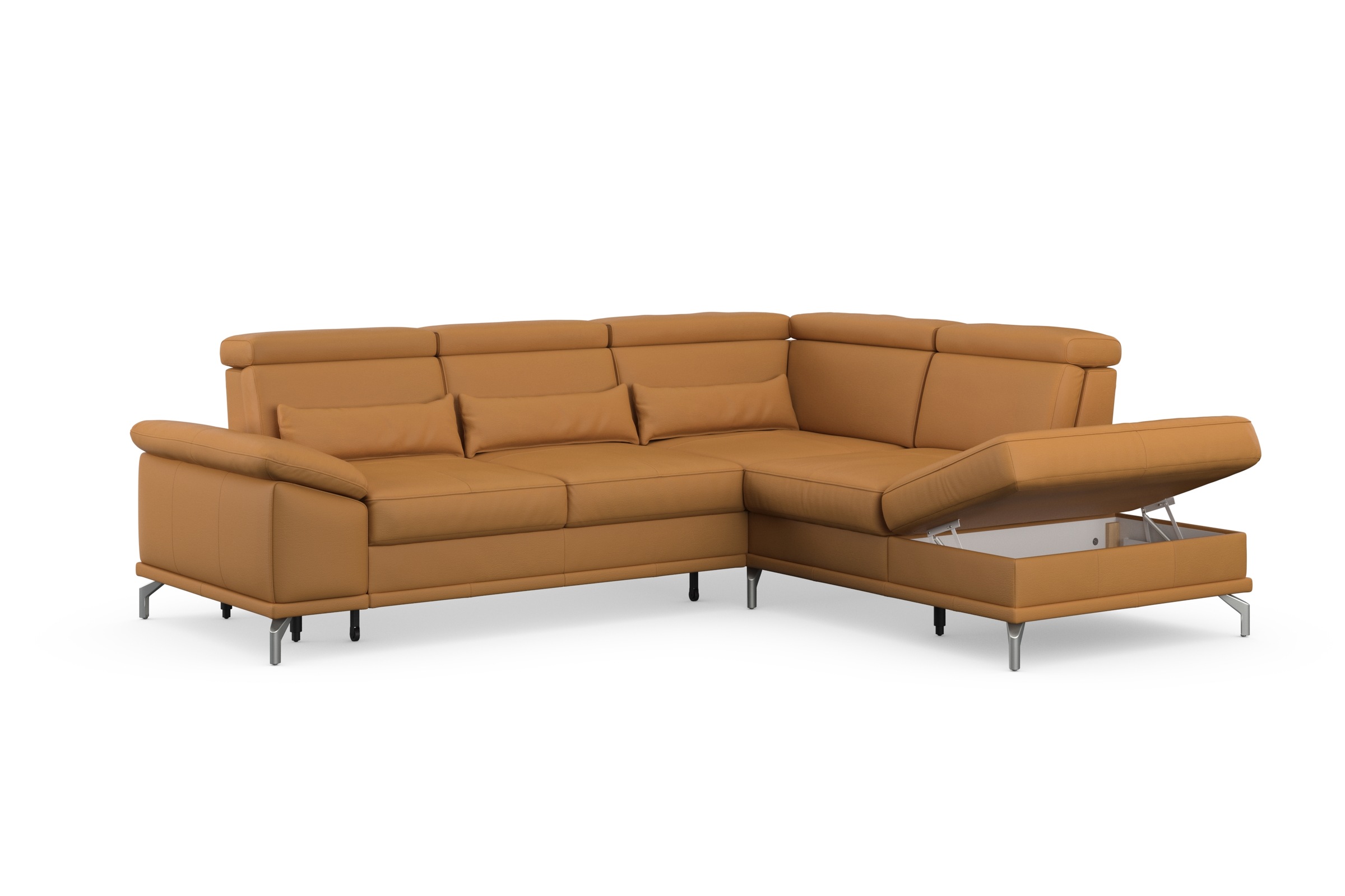 sit&more Ecksofa »Cabrio L-Form, mit Sitztiefenverstellung, Arm- und Kopfteilverstellung«, 3 Nierenkissen, Federkern, optional Bettfunktion und Stauraum