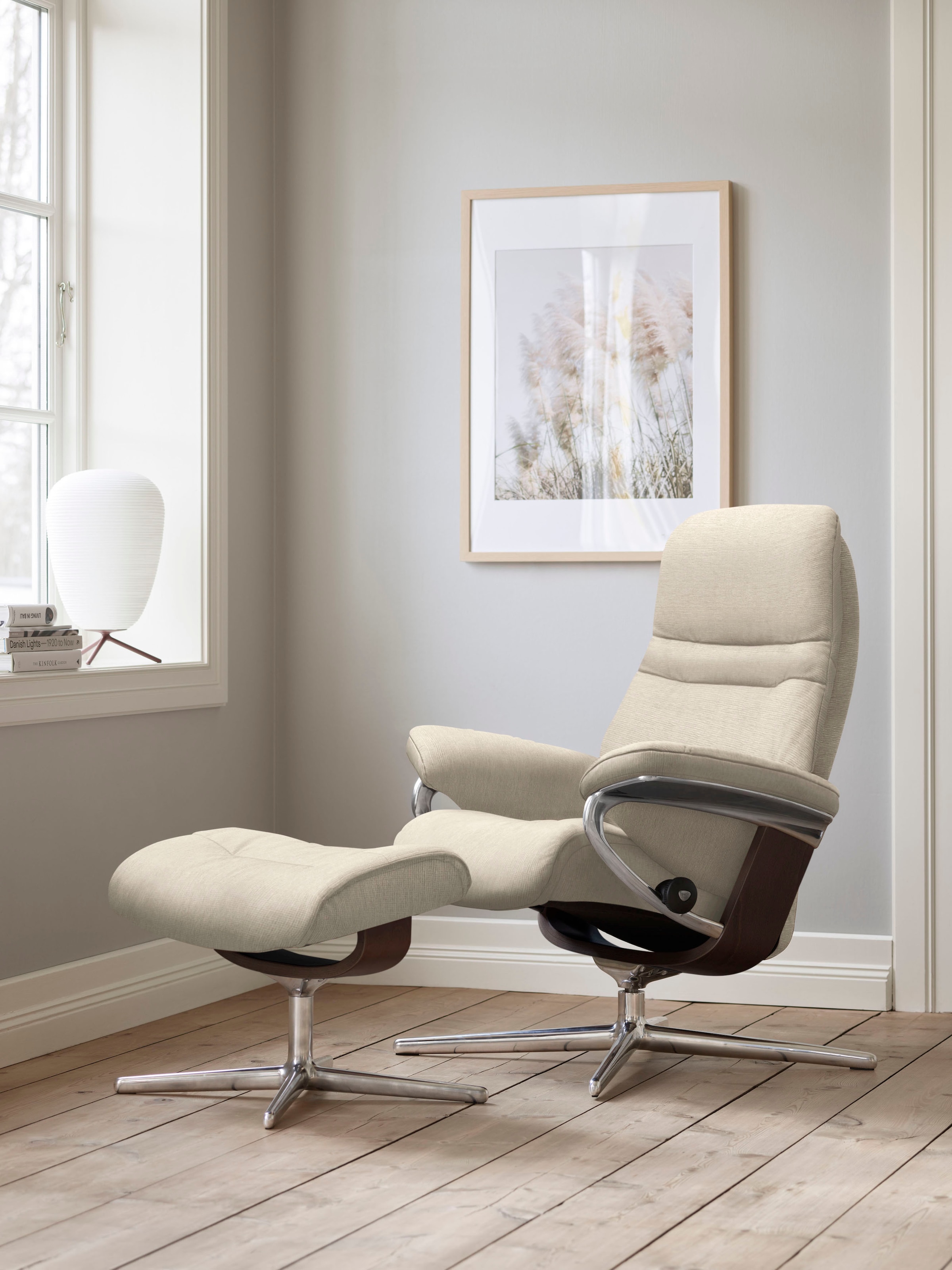 Stressless Fußhocker "Sunrise", mit Cross Base, Größe S, M & L, Holzakzent Braun