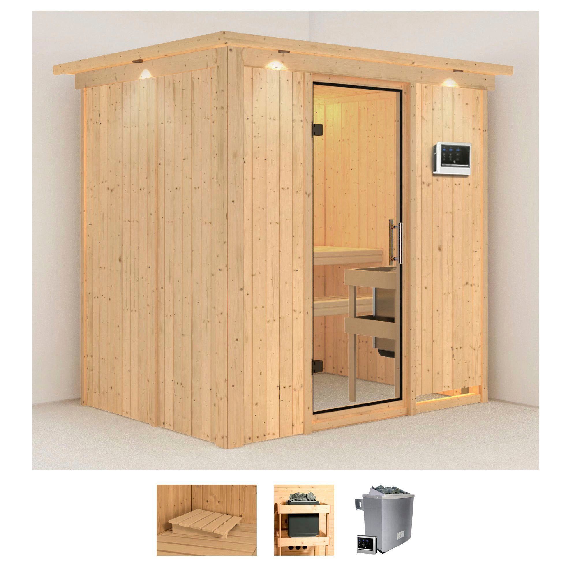 Karibu Sauna "Bedine" Set, Ofen 9 KW externe Strg easy