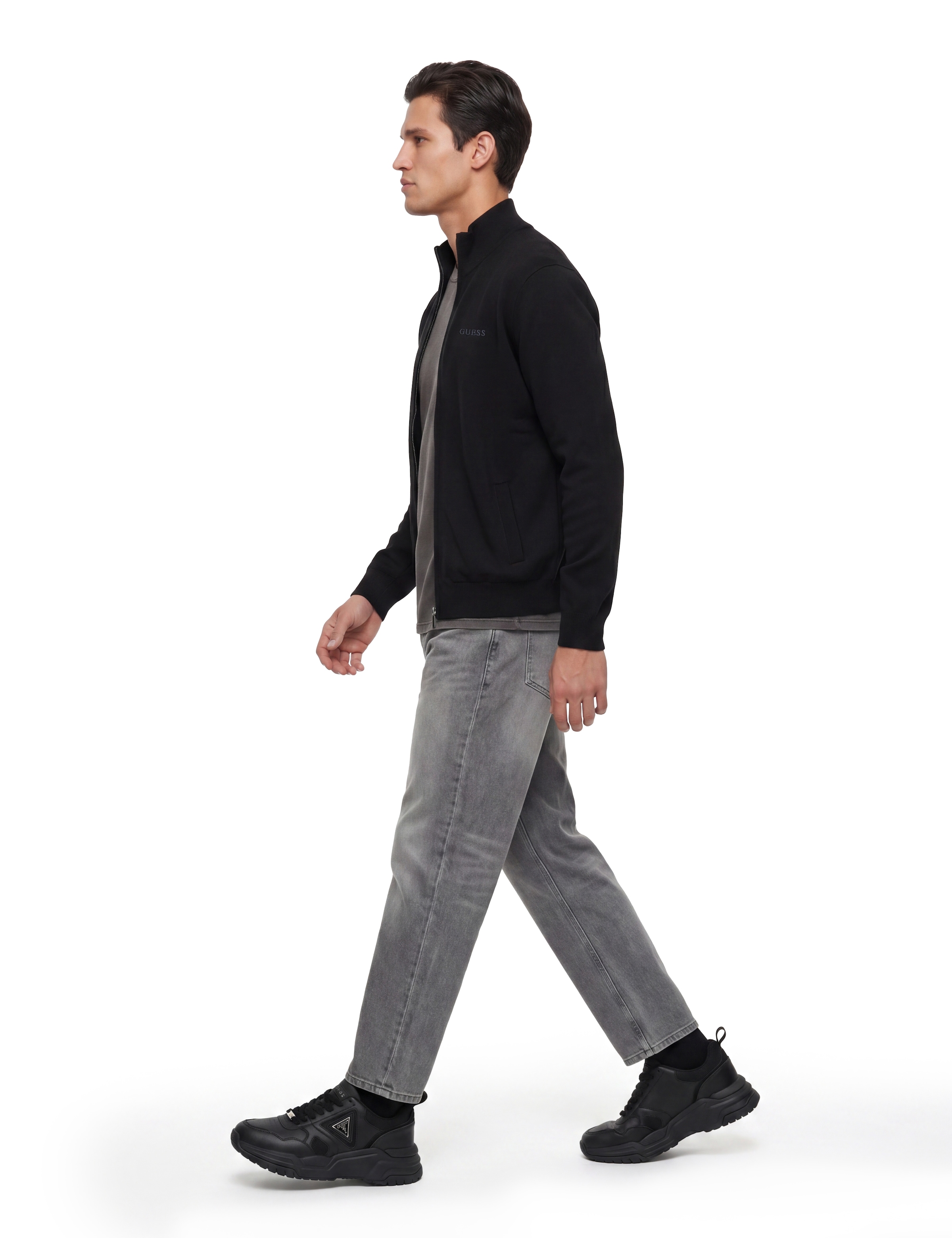 Guess Strickjacke »MAGNUS« mit Woll- und Seiden-Anteil, Stehkragen, Regular Fit