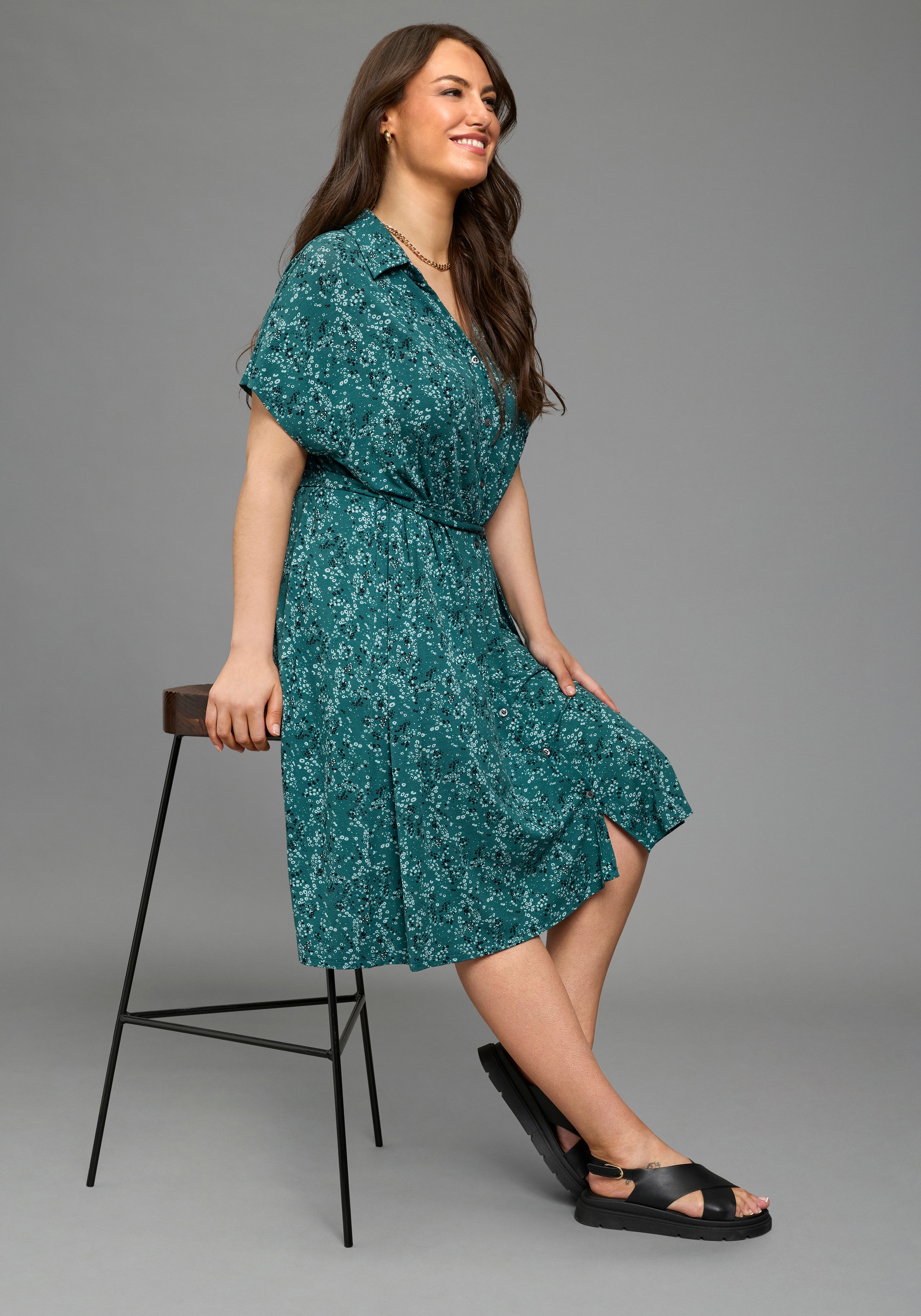 Laura Scott Curve Jerseykleid Petrol Gemustert Gr. 48 3