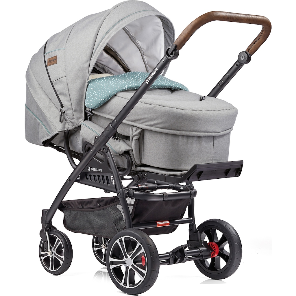 Gesslein Kombi-Kinderwagen »F4 Air+, schwarz/tabak, granitgrau/petrol Tupfen«, mit Tragetasche C2 Compact; Design & Handarbeit aus Deutschland