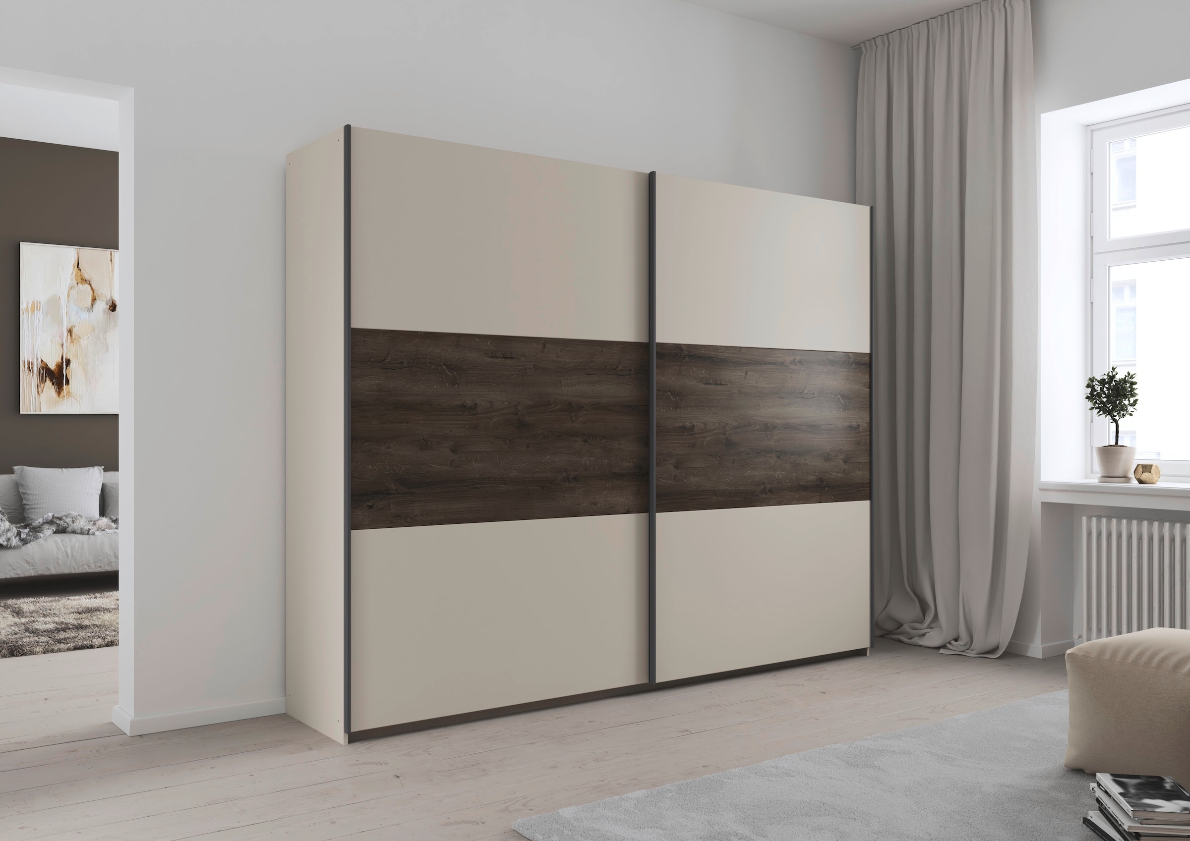 rauch Schwebetürenschrank »Kleiderschrank Schrank Garderobe Schlafzimmerschrank SAJO«, in 2 Breiten (218, 261 cm) optional mit Spiegel MADE IN GERMANY