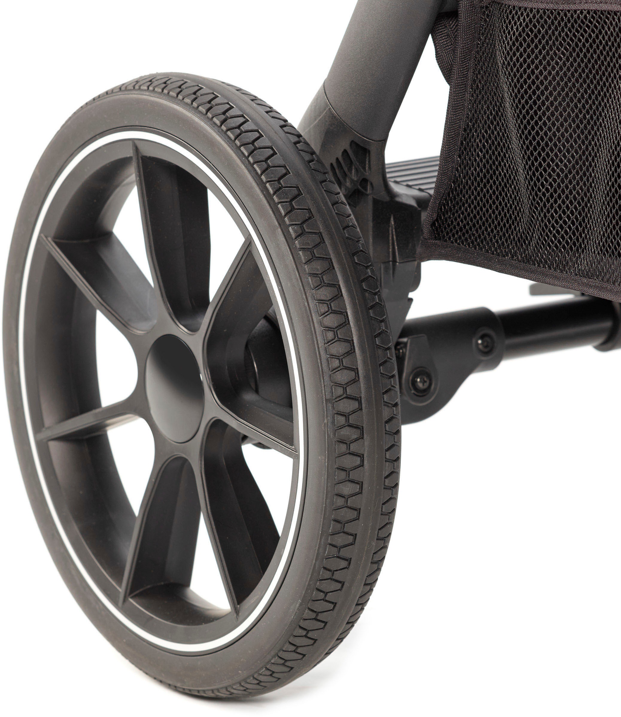 BabyGo Zwillings-Kombikinderwagen »Duo Mega Set, grau«, inkl. 2 Babyschalen mit Adapter, Wickeltasche u. 2 Regenhauben