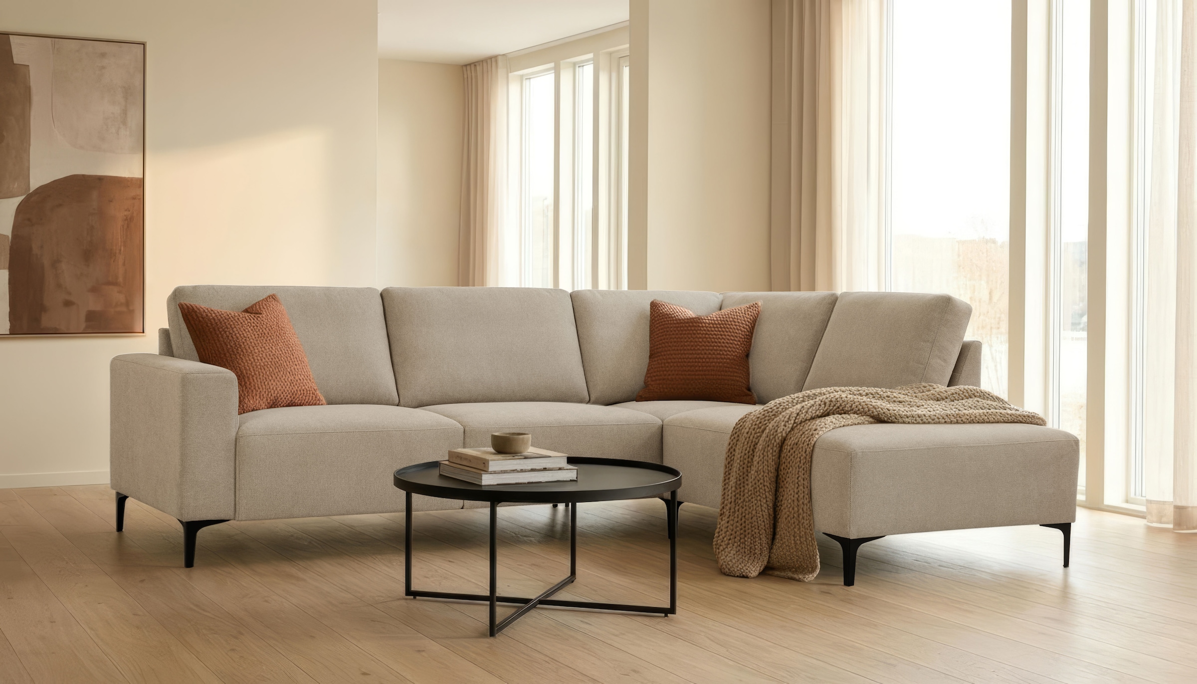 OTTO home Ecksofa "Tournon, L-Form, Breite 256 cm, Webstoff, Chenille" Designsofa im nordischen Stil, Wellenunterfederung, Metallfüße
