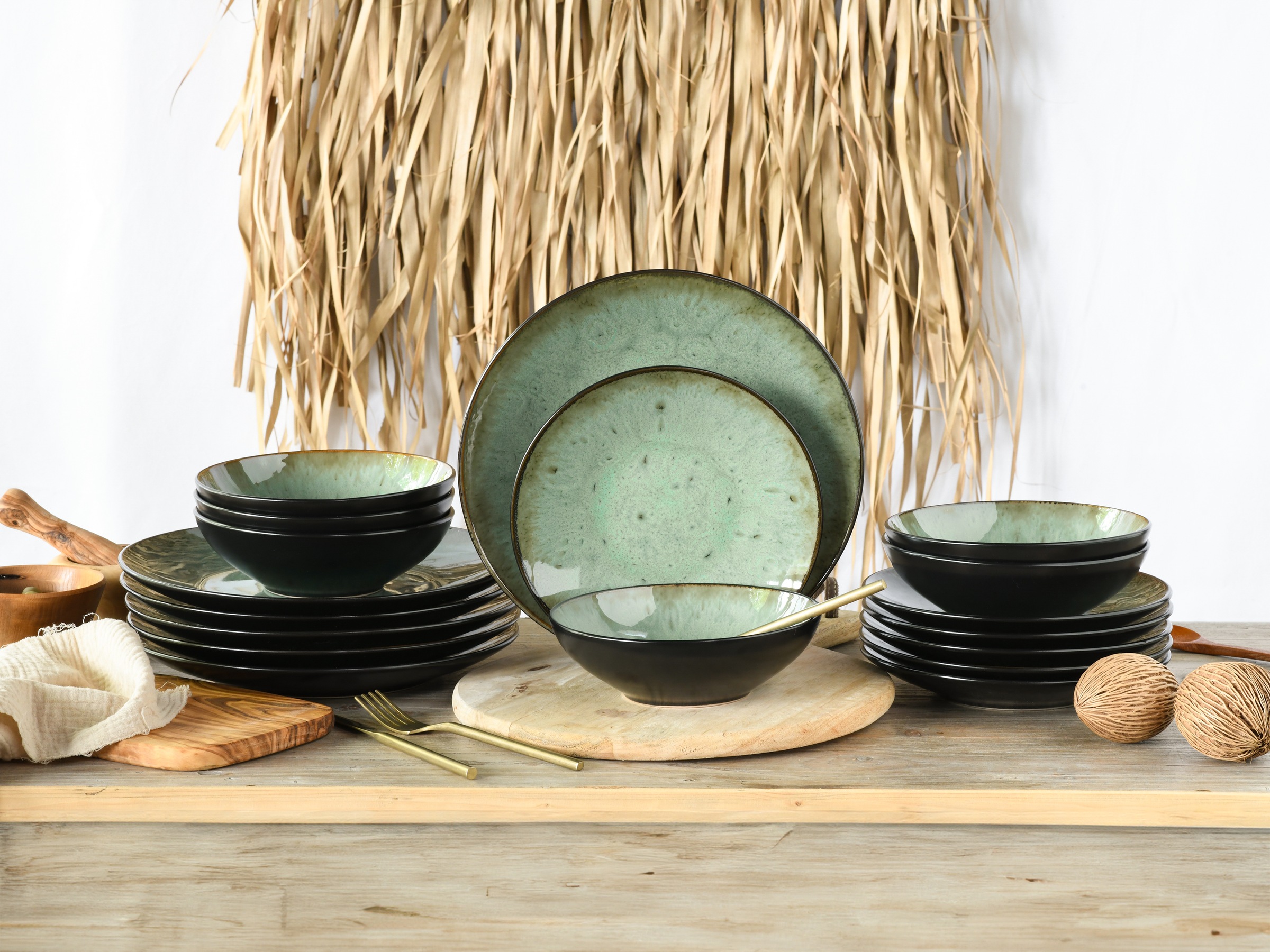 CreaTable Teller-Set »Jawa, Tellerset 18-tlg«, (Set, 18 tlg.), Reaktivglasur