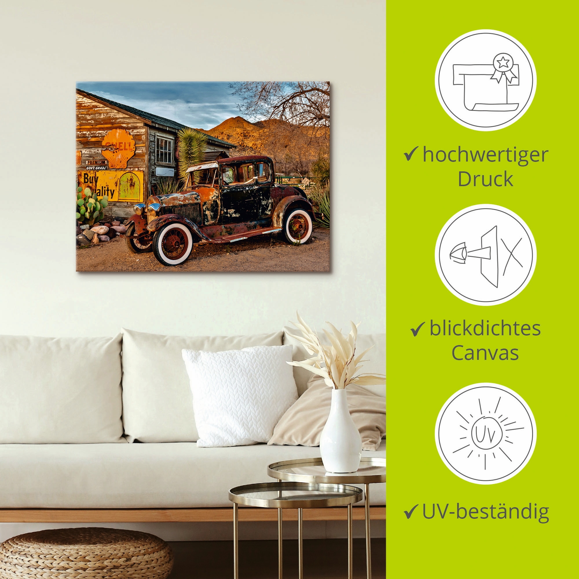 Artland Wandbild »Oldtimer Route 66 Hackberry«, Auto, (1 St.), als Leinwandbild, Wandaufkleber in verschied. Größen