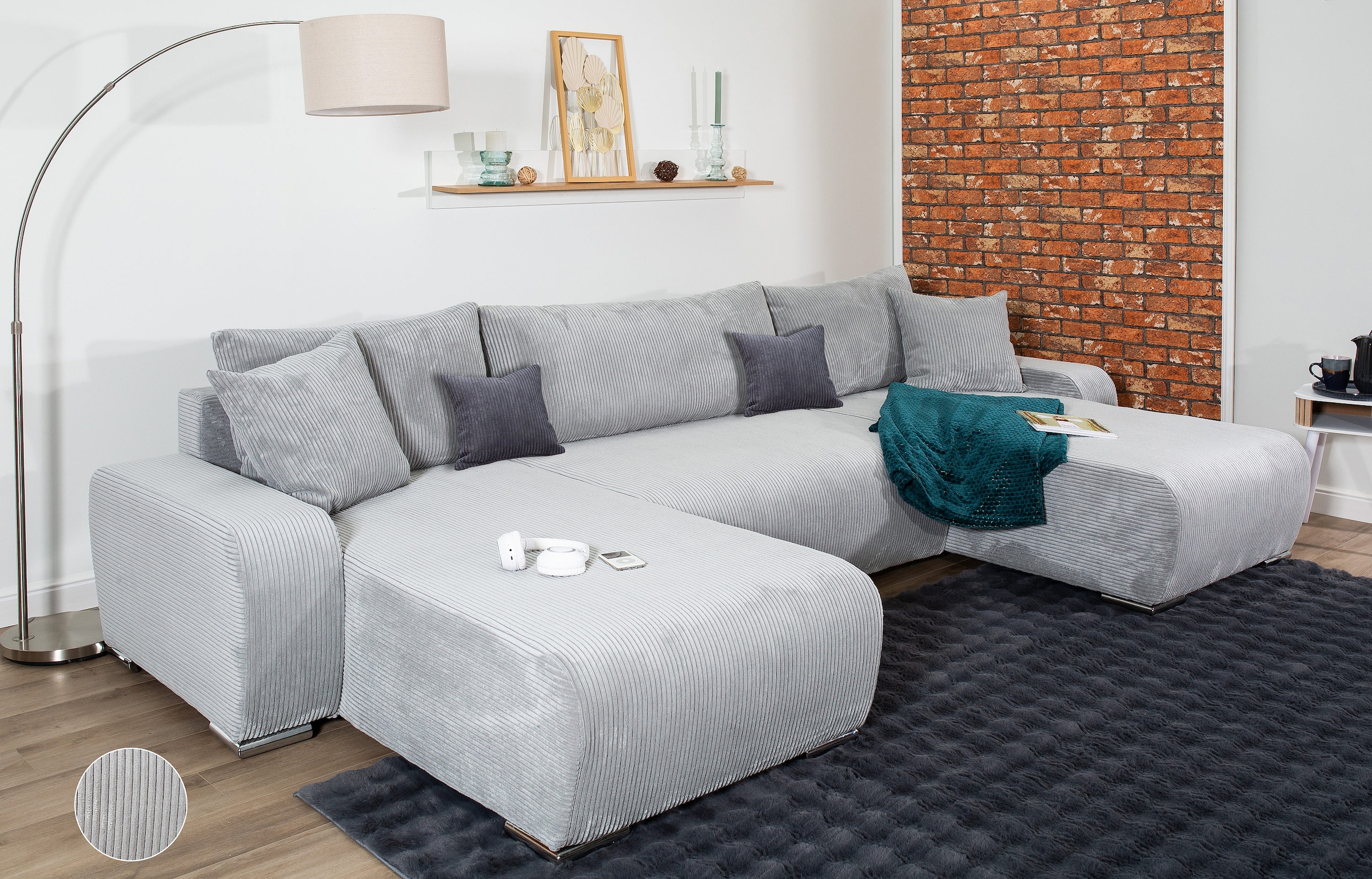 COLLECTION AB Wohnlandschaft "Paola U-Form, B: 314 cm" Schlaffunktion, Bettkasten & 4 Zierkissen, Federkern