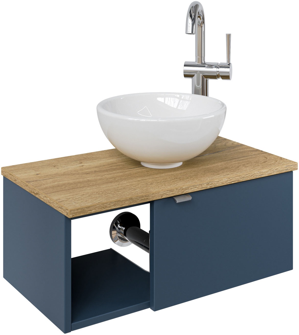 Saphir Waschtisch "Serie 6915 Waschschale mit Unterschrank für Gästebad, Gäste WC" Keramik-Aufsatzbecken, Waschtischplatte, Waschtischunterschrank, 3 Stk. tlg. 61 cm mit Keramik-Aufsatzbecken, 1 Tür und 1 Fach
