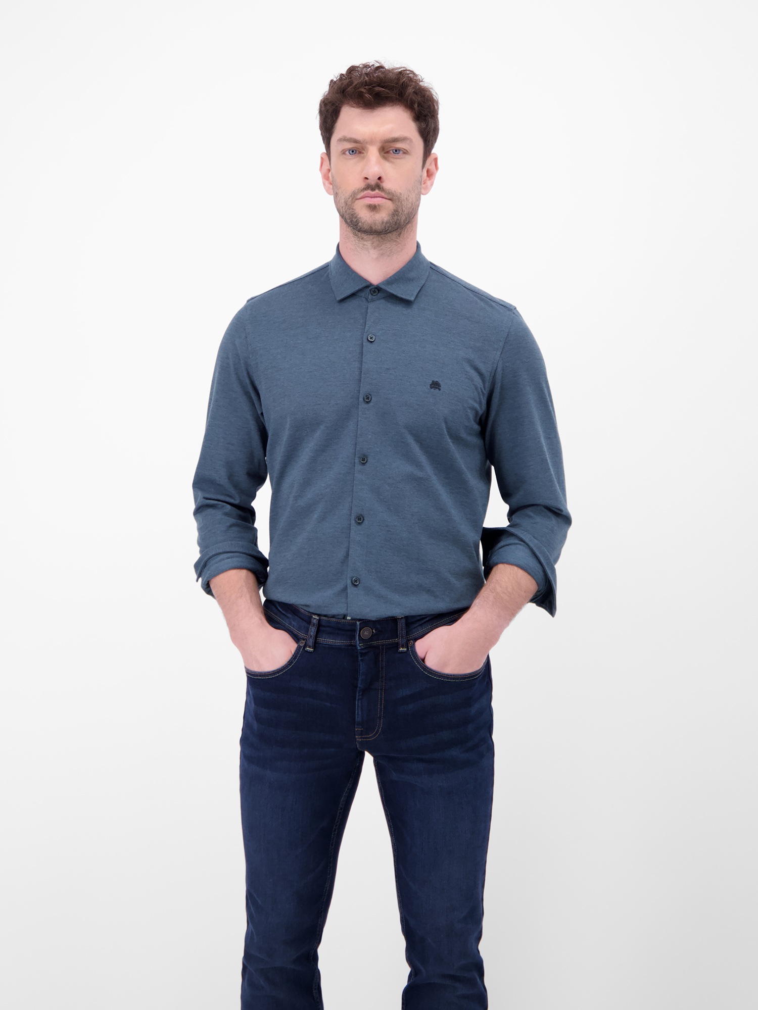 LERROS Langarmhemd »LERROS Jerseyhemd mit 2-Knopf-Manschette und Kentkragen«
