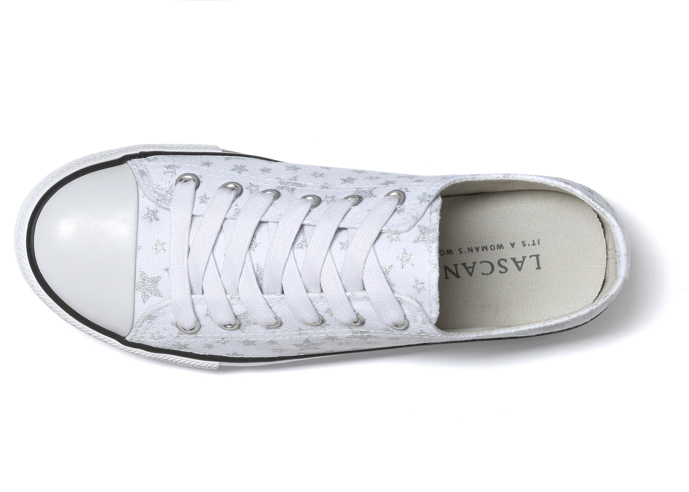 LASCANA Sneaker, mit Sternenprint in Glitzer-Optik, Freizeitschuh, Schnürhalbschuh