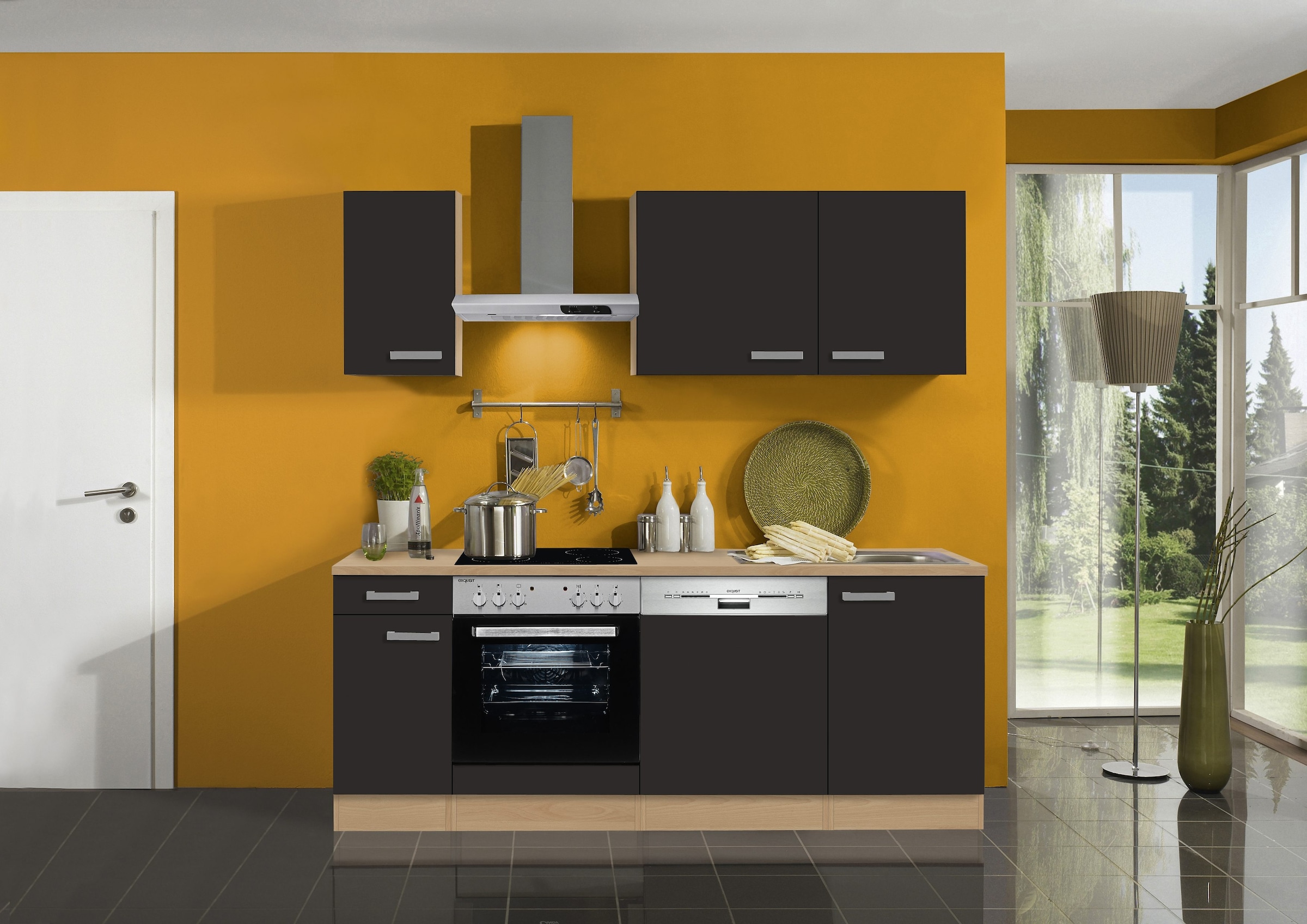 | Küchenzeile mit 210 28 starker Arbeitsplatte BAUR cm, mit OPTIFIT E-Geräten, »Odense«, kaufen Breite mm