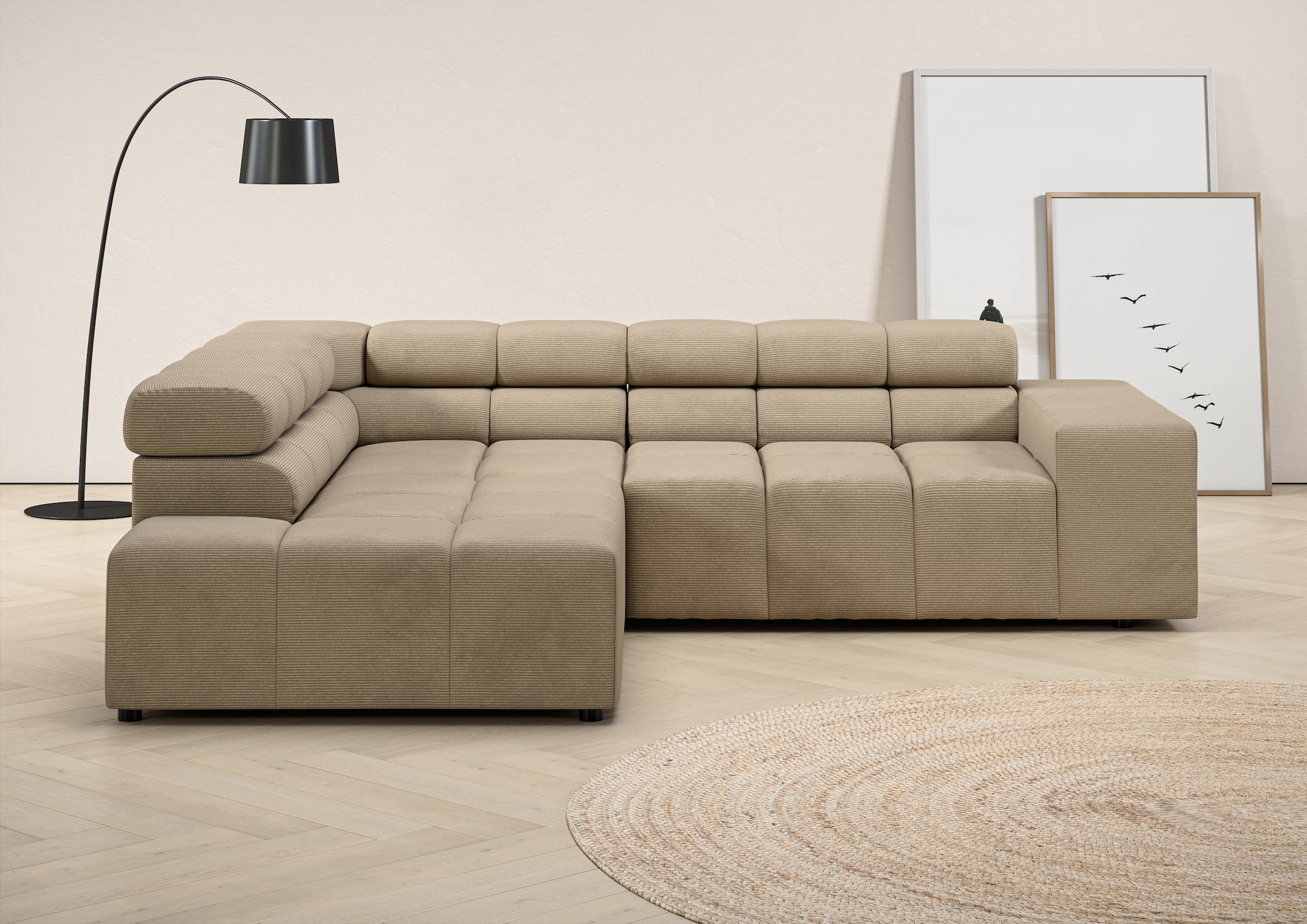 Home affaire Ecksofa "Ancona, Ecksofa, incl. Kopfteilverstellung, Breite 249 cm, L-Form" wahlweise motorische Sitztiefenverstellung, B/T(H: 249/215/70 cm