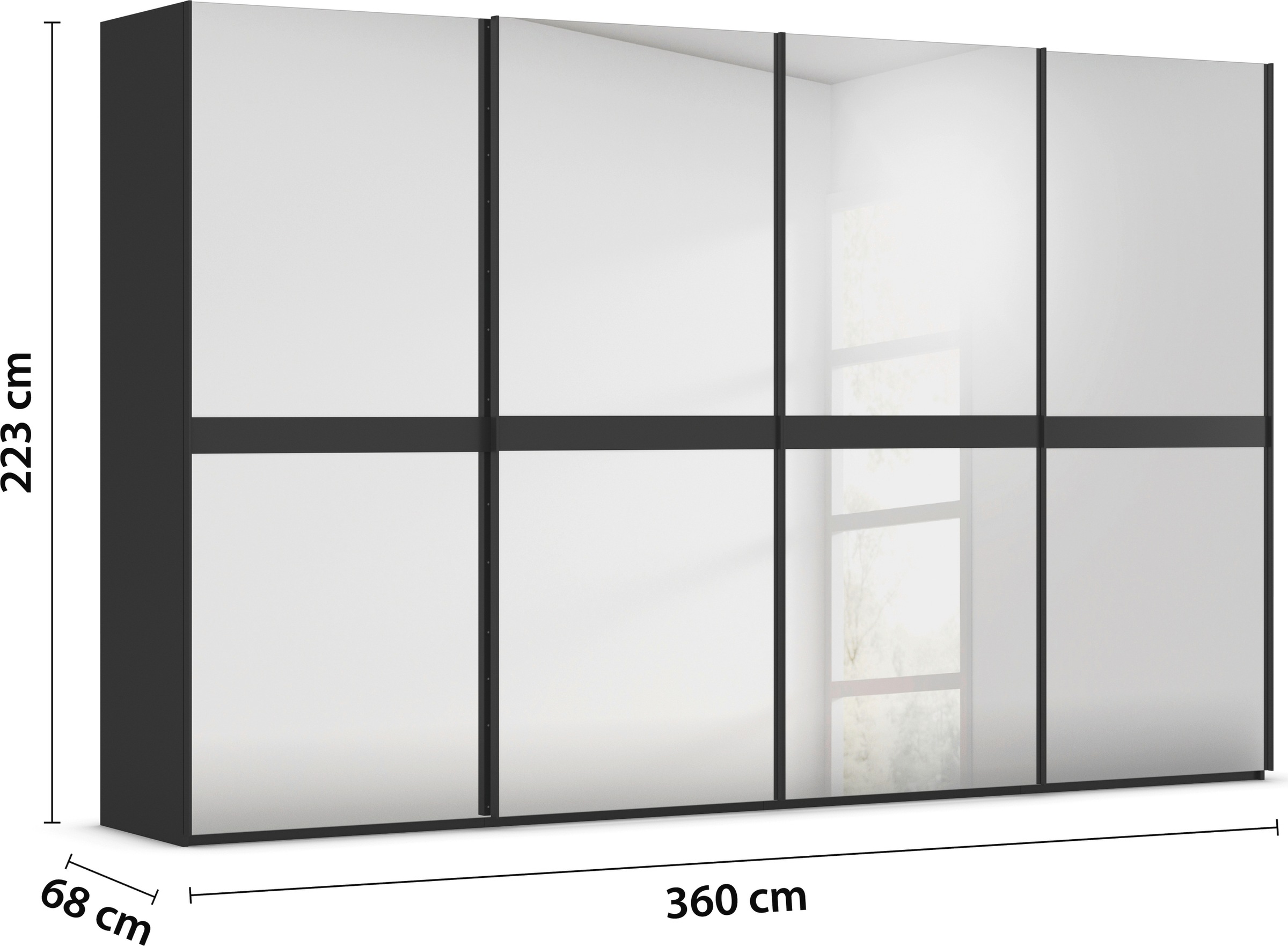 rauch Schwebetürenschrank »Kleiderschrank Schrank Garderobe Schlafzimmerschrank SCALE-LINE«, edle Optik mit Bauchbinde in Korpusfarbe Spiegelfront MADE IN GERMANY