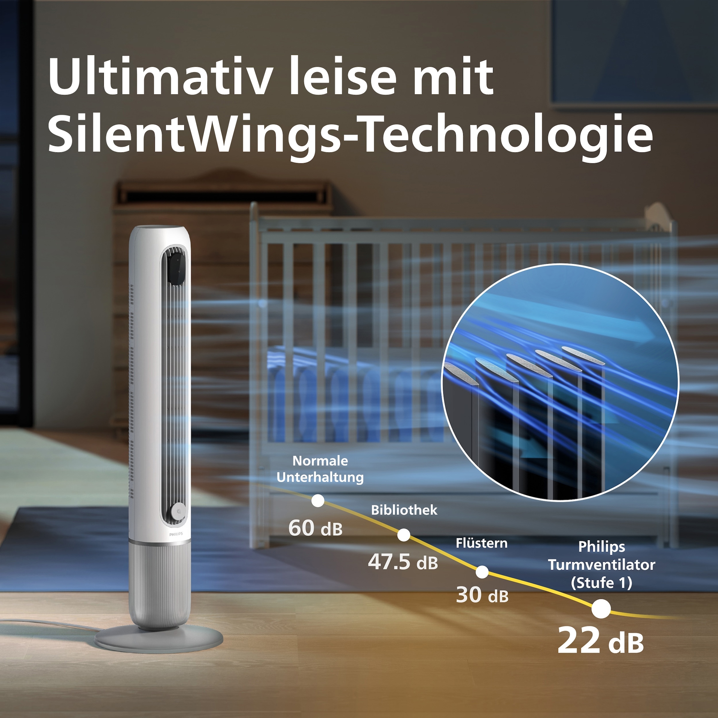Philips Turmventilator »CX7550 Serie 7000 mit 12 Geschwindigkeiten u. Aromatherapie-Zusatz« Oszillierend, besonders leise, mit DC-Motor, Timer u. Fernbedienung