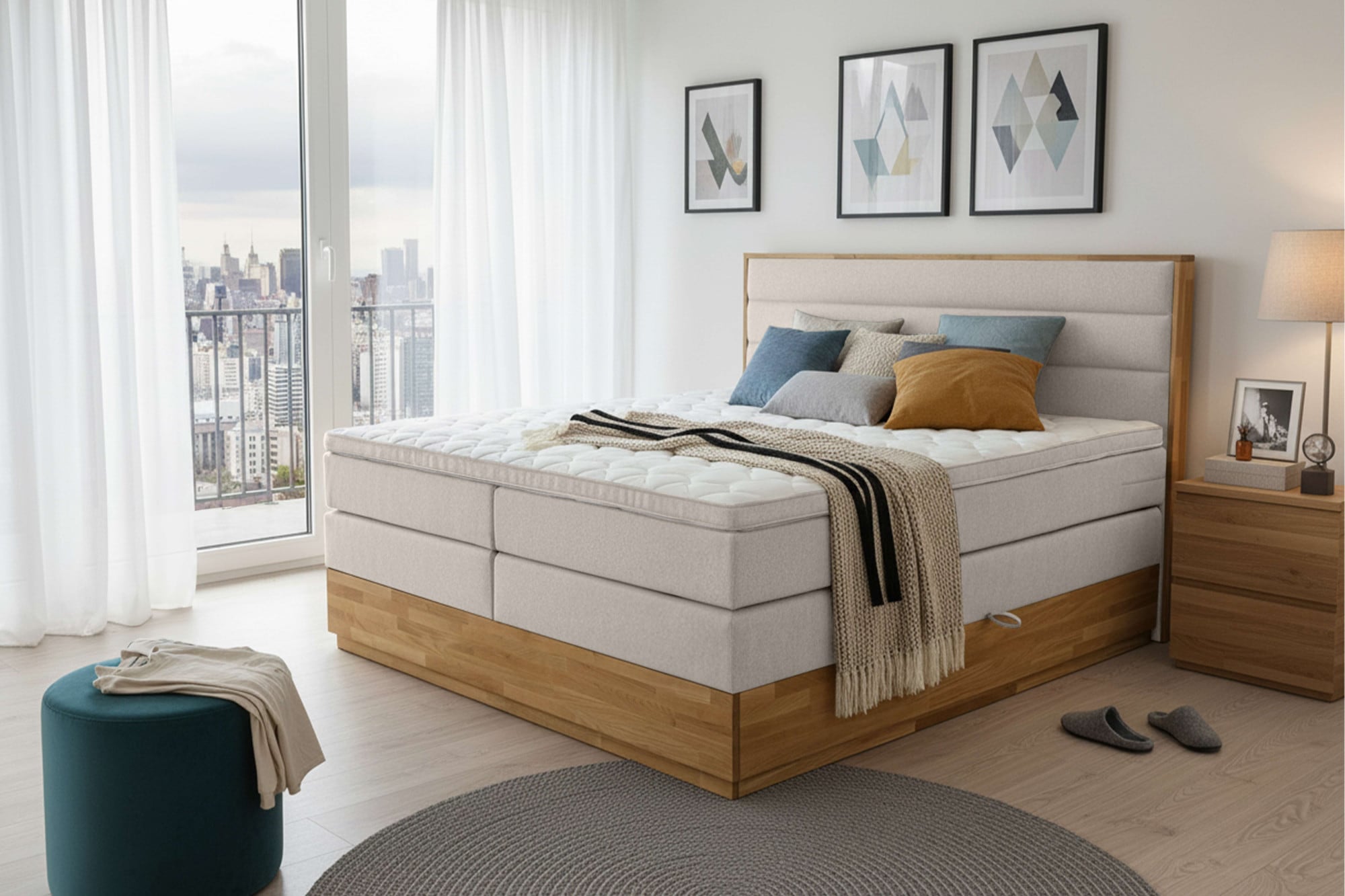 Home affaire Boxspringbett "Evelina, Doppelbett, Polsterbett, Komfortbett, 160 & 180 cm" inkl. 6 cm Topper, zwei Bettkästen, Taschen-Federkernmatratze in H3