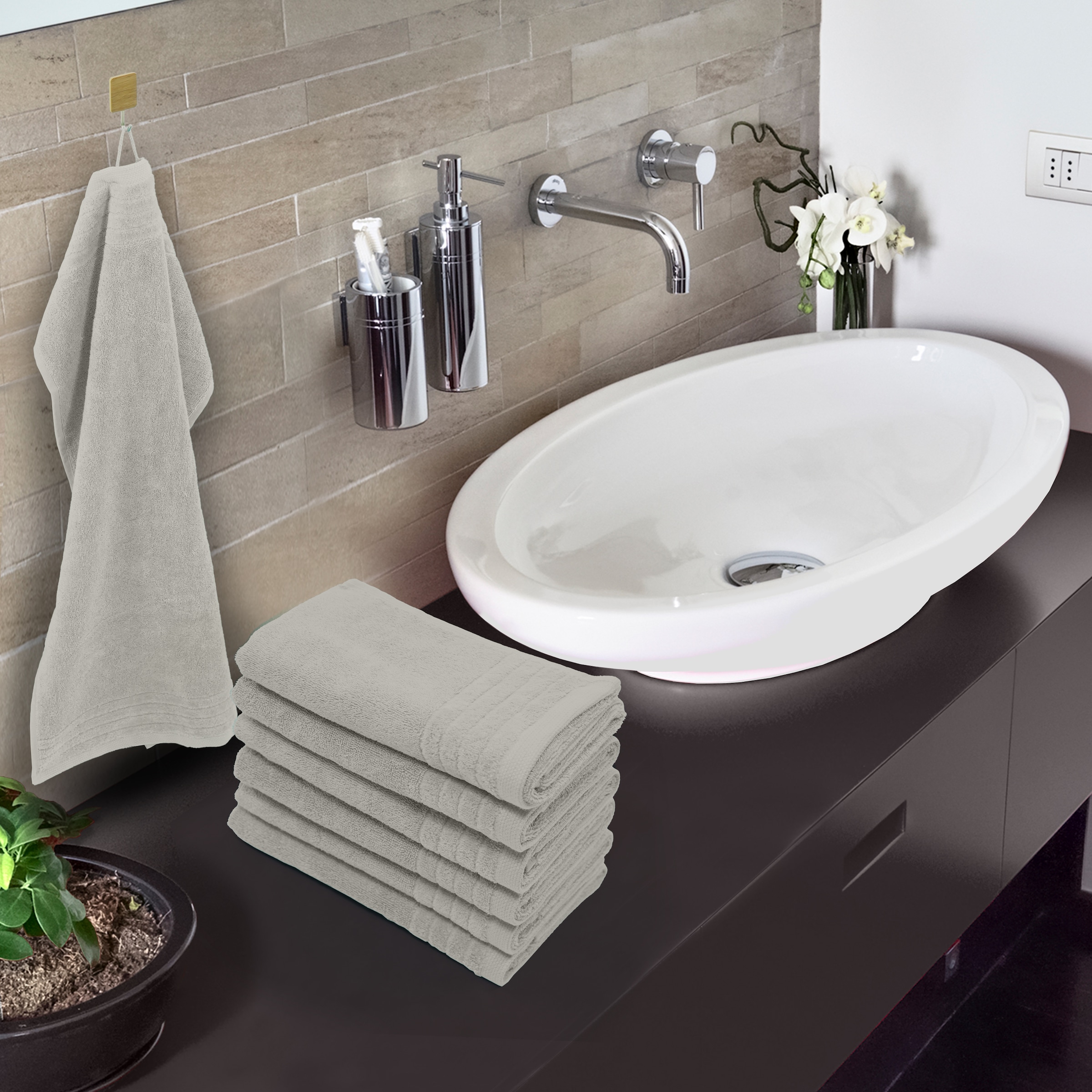 my home Handtücher »Sanremo premium, Premium Handtücher, 600 gr/m², 40x70cm«, (Set, 6 St., 6x 40x70cm), mit Bordüre, einfarbig, flauschig und weich, Händehandtücher