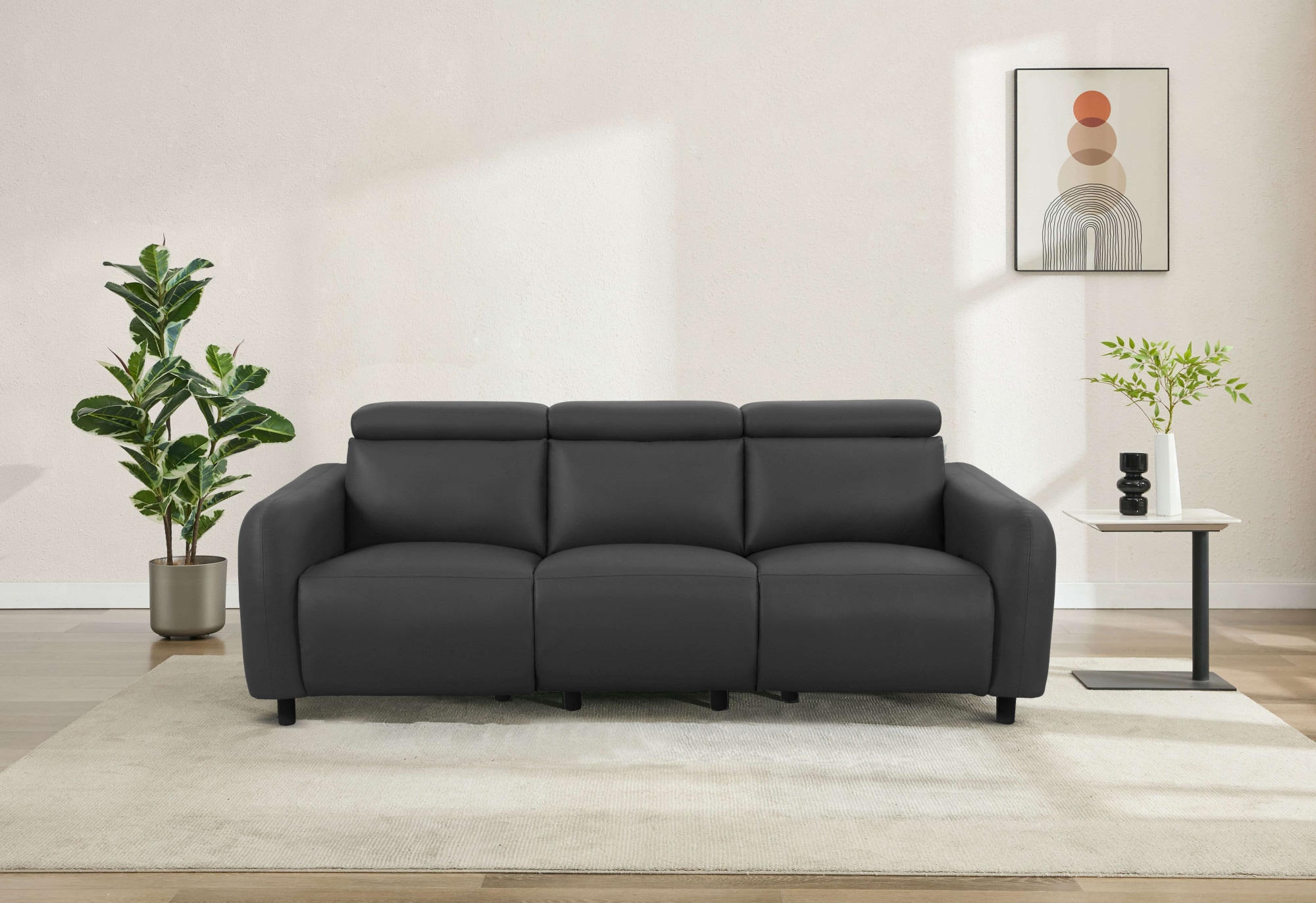 3-Sitzer OTTO HOME "SKAANE Lederoptik, 229 cm, manuelle-u. elektrische Relaxfunktion", grau, B:229cm H:100cm T:100cm, 100% Polyurethan, Sofas, Relax-Funktion in 2 Sitzen, Kopfteilverstellung, Federkernpolsterung