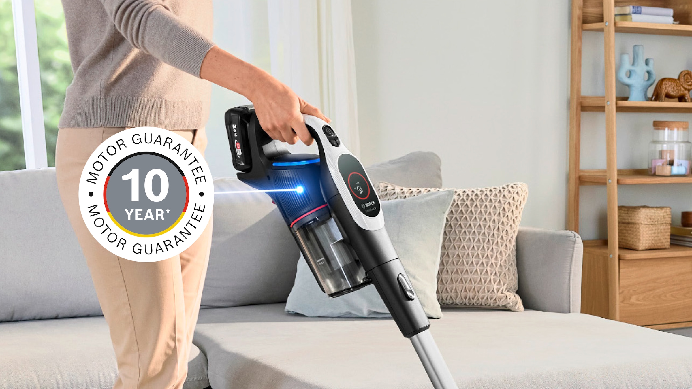 BOSCH Akku-Stielstaubsauger »Unlimited 9 BKS931BA, MicroClean™ Technology, LED-Licht,«, HEPA-Filtersystem, 10 Jahre Motorgarantie, Staubkomprimierung, weiß