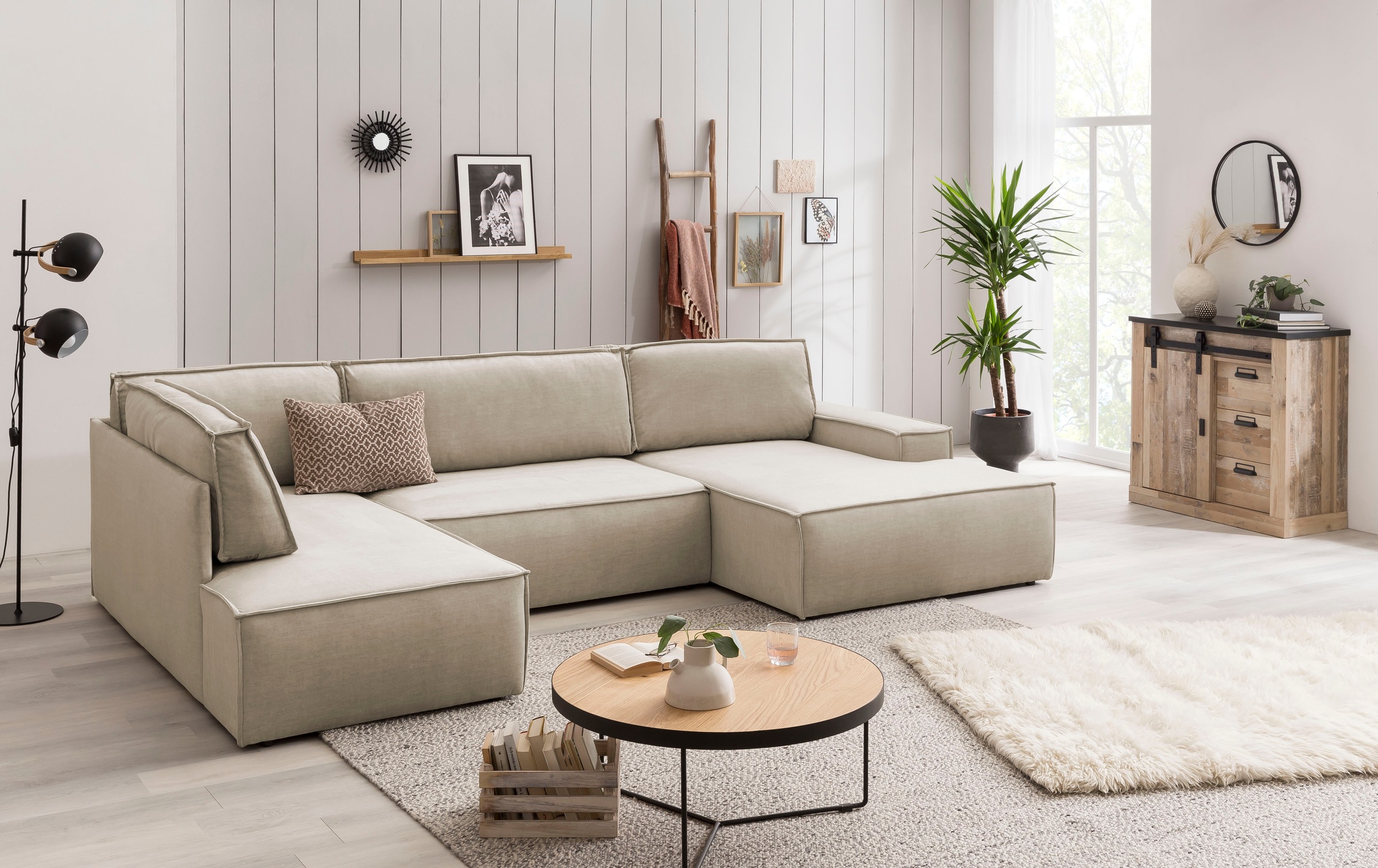 OTTO home Wohnlandschaft "SHERWOOD U-Form, 329 cm - OTTO. Verlässliche Qualität." Schlaffunktion m. Bettkasten (194x139 cm), Cord, Vintage, Samtvelours
