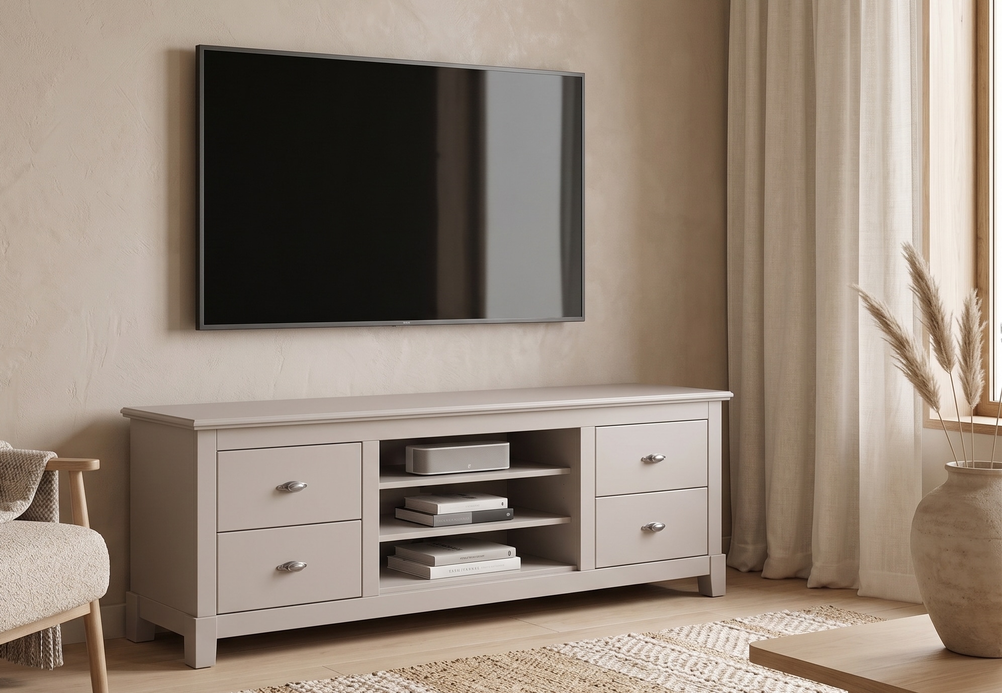 OTTO home Lowboard »Rauna, TV-Bank, TV-Kommode, Landhausstil« Breite 200 cm, FSC®-zertifiziertes Massivholz, Kiefer