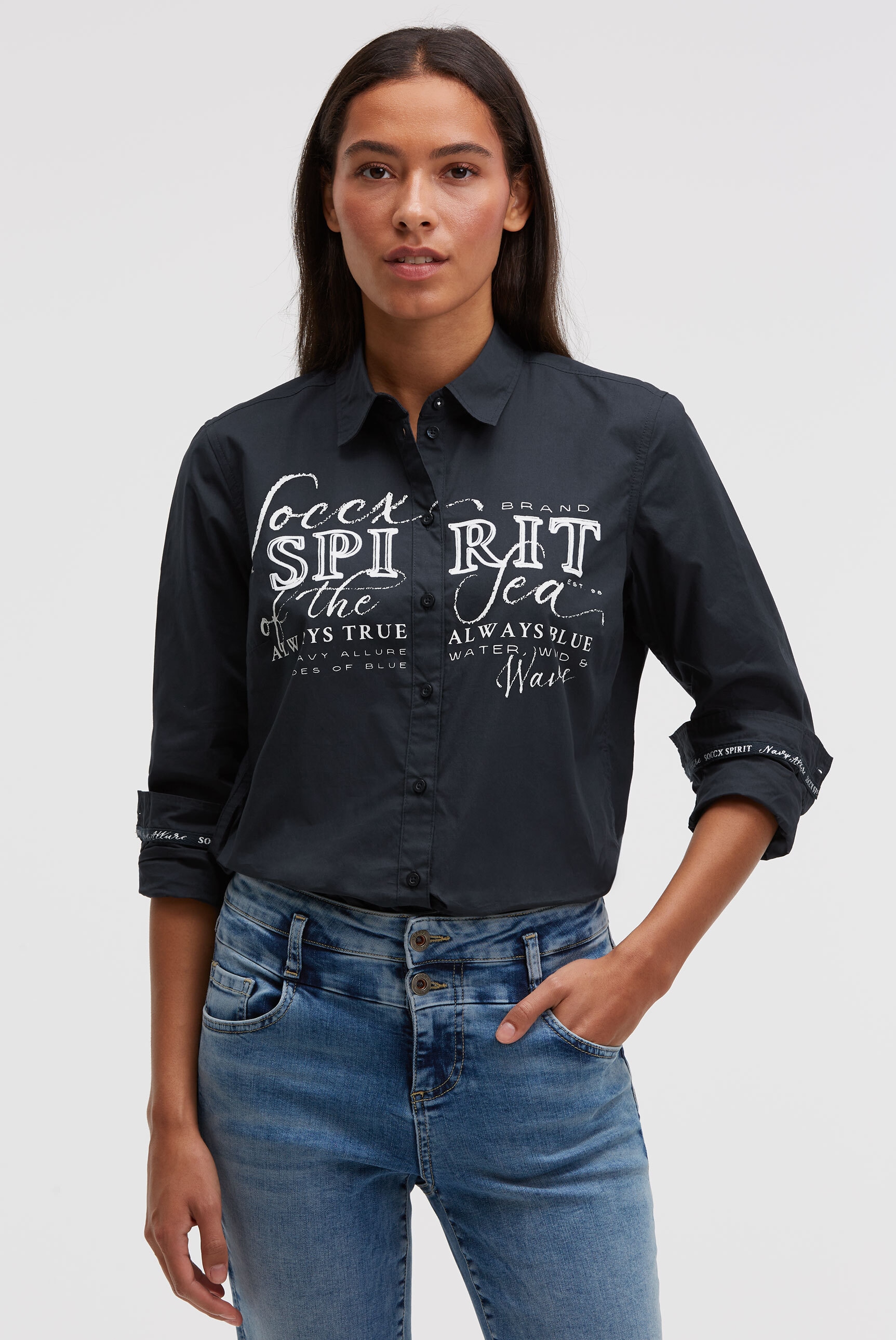 SOCCX Langarmbluse mit Kellerfalte im Rücken günstig online kaufen