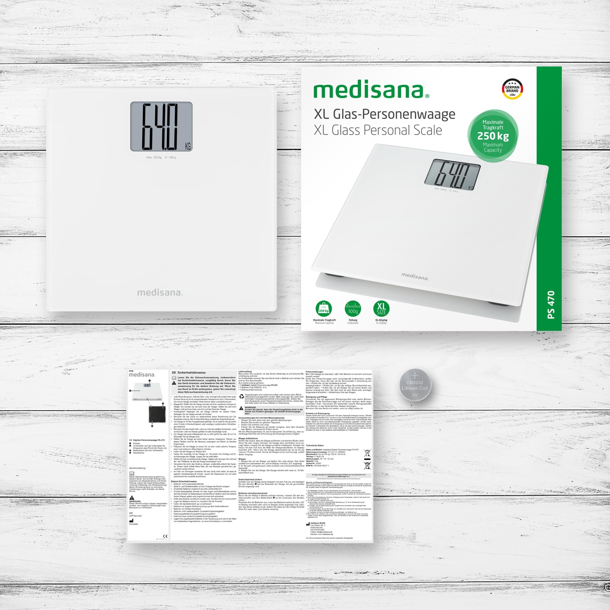 Medisana Personenwaage »PS 470 XL«, Extra großes LCD-Display mit großen Ziffern, Tragkraft 250 kg