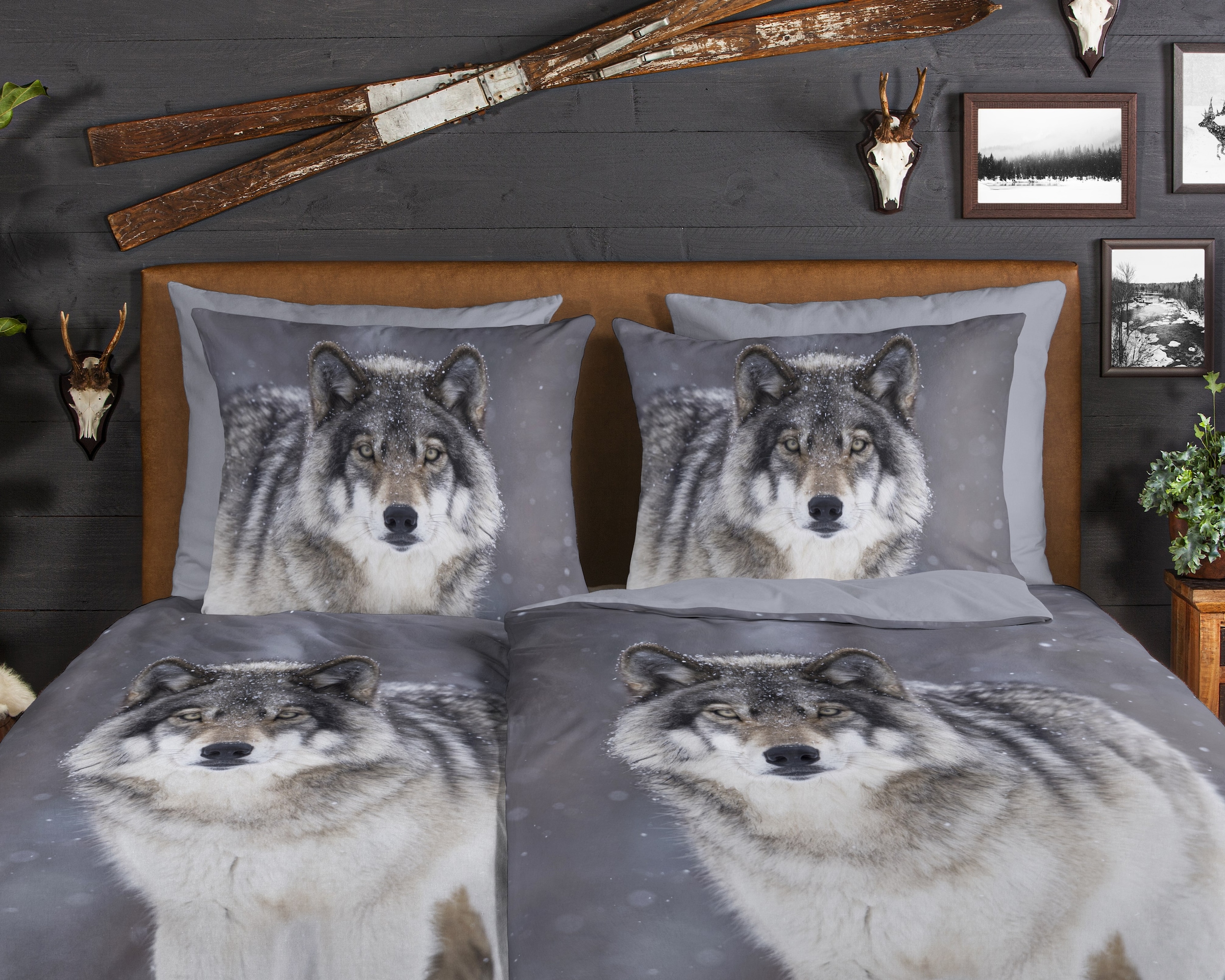 good morning Wendebettwäsche »Wolfie«, Flanell, Biber, Winter, Warm, Reißverschluss, Wendeoptik, Wolf, Grau