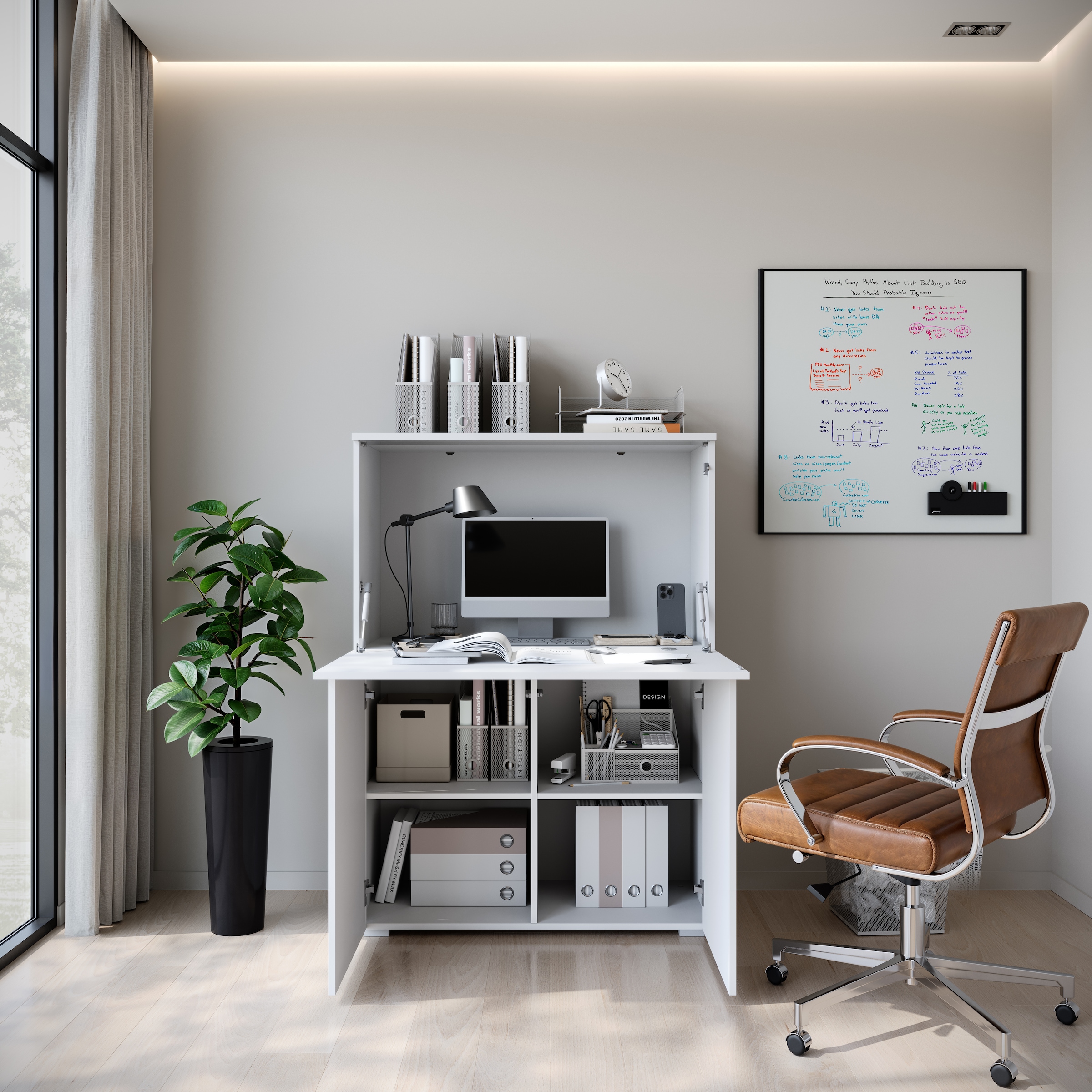 INOSIGN PC-Schrank »Vera, Sekretär, Home-Office-Schreibtisch mit LED-Beleuchtung« 1 Stk. tlg. Multifunktional mit Stauraum, klappbare Tischfläche, LED, B 90 cm