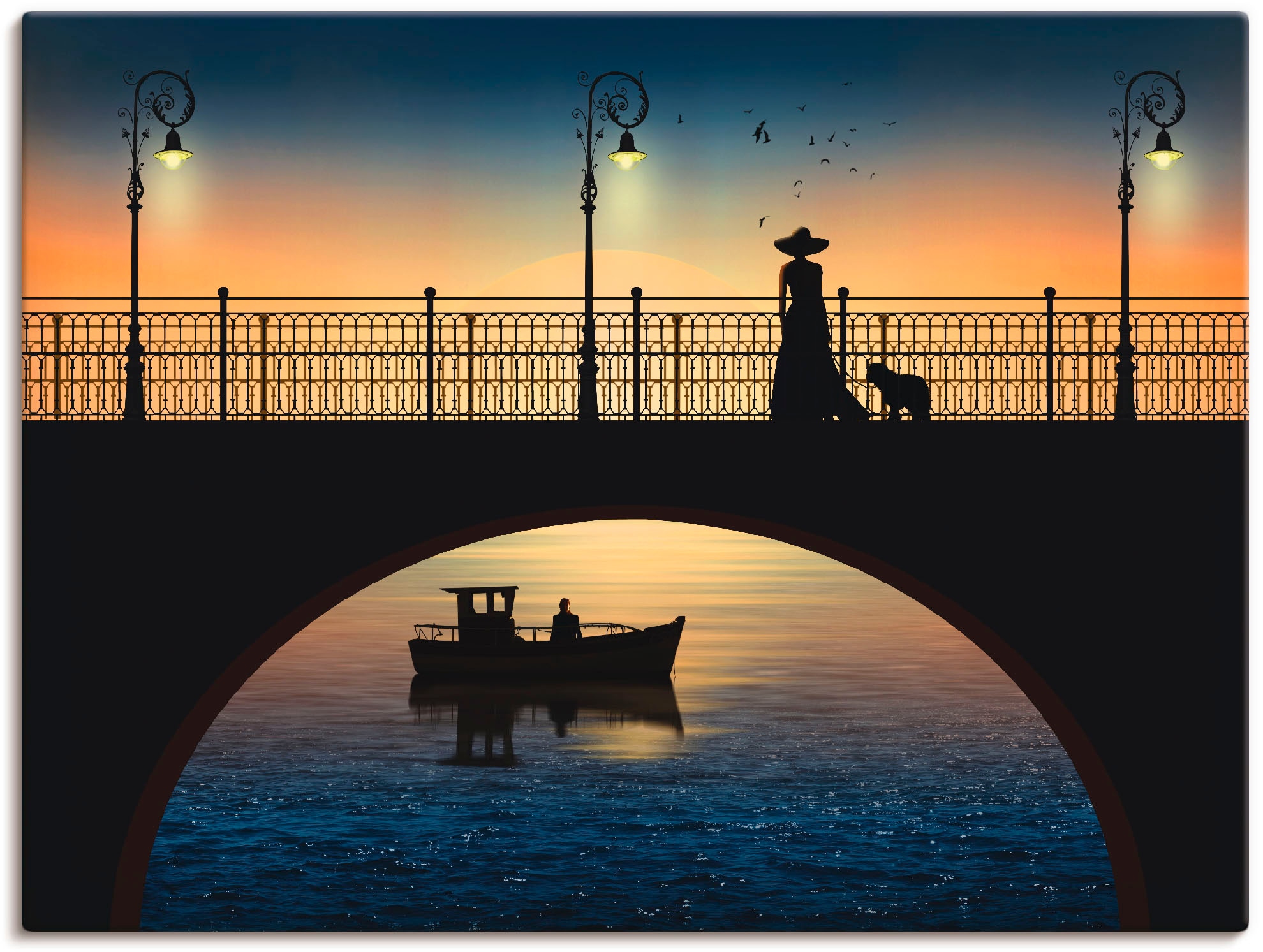 Artland Leinwandbild "Begegnung an der Brücke", Brücken, (1 St.), auf Keilrahmen gespannt