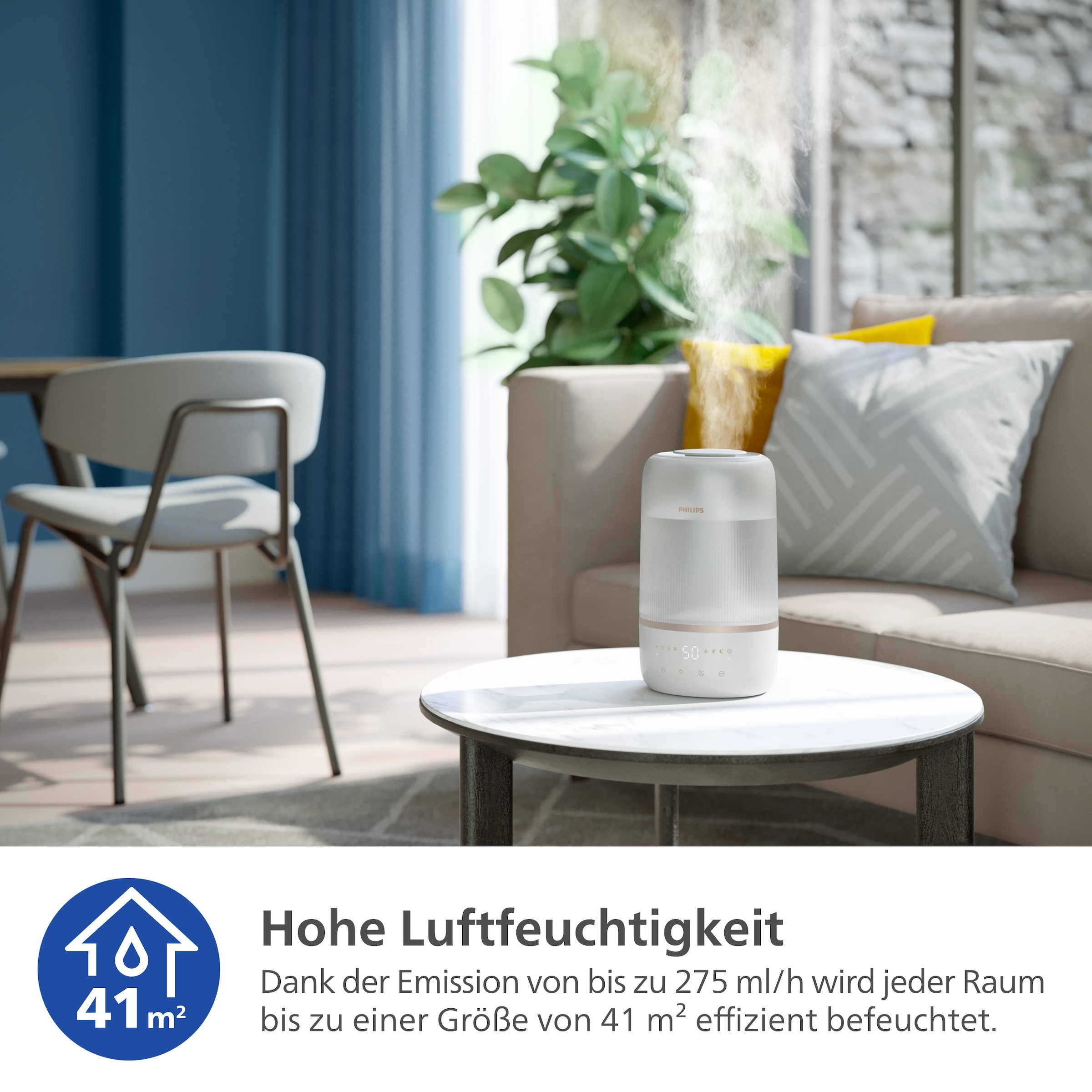 Philips Luftbefeuchter »HU1510 1000 Series, ultraschall«, 3 l Wassertank, für 41 m² Räume, mit Aroma-Diffusor, Stimmungslicht, App verbunden