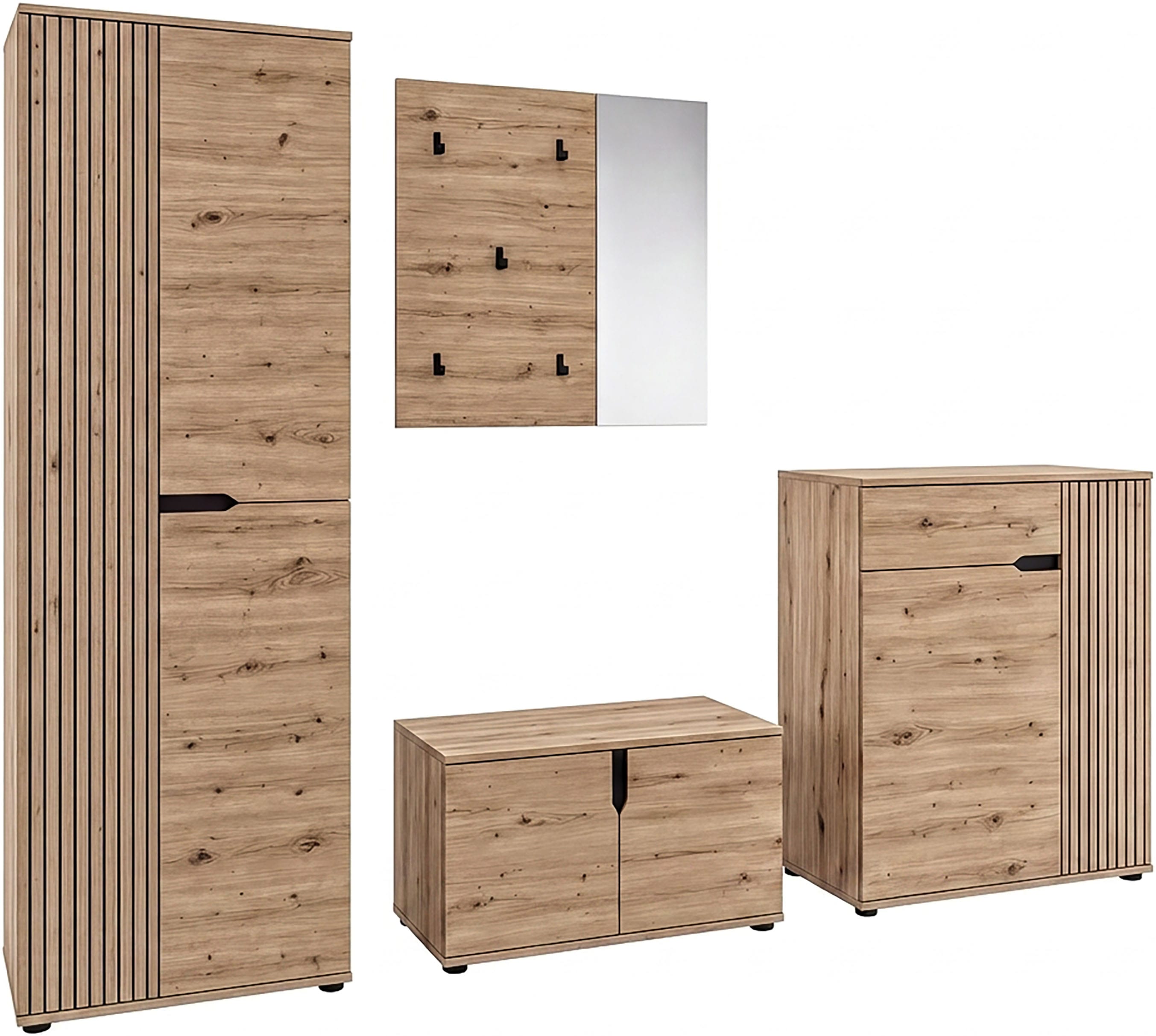 OTTO home Garderoben-Set "FJELL, 4-teilig, Breite 255cm, Front mit hochwertiger Längsfräsung"