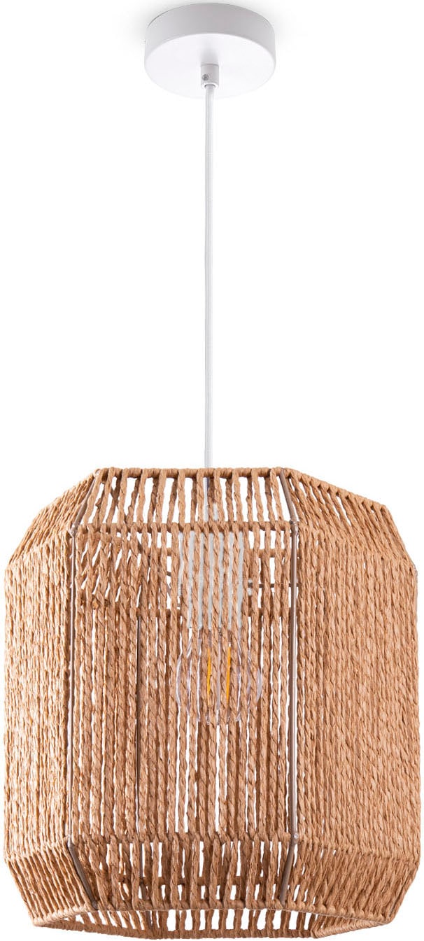 Paco Home Pendelleuchte »Hugo Pepe«, Wohnzimmer Esszimmer Rattan Optik Boho  Schirm Papier Sechseckig | BAUR