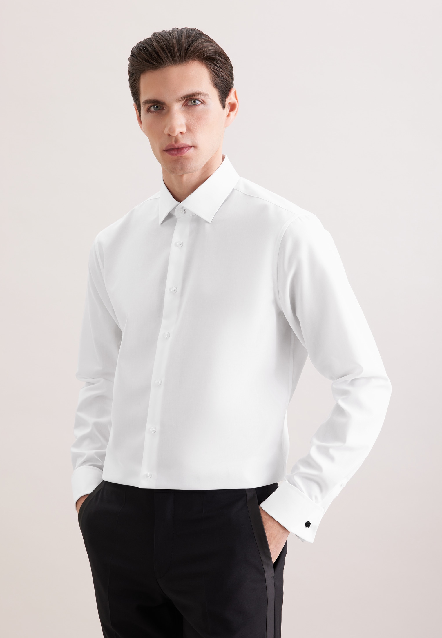 Businesshemd SEIDENSTICKER "Schwarze Rose", Herren, Gr. M (39), normale Ärmellängen, weiß, 100% Baumwolle, unifarben, slim fit, Doppelmanschette, Hemden, Slim 1/1 Kentkragen Uni