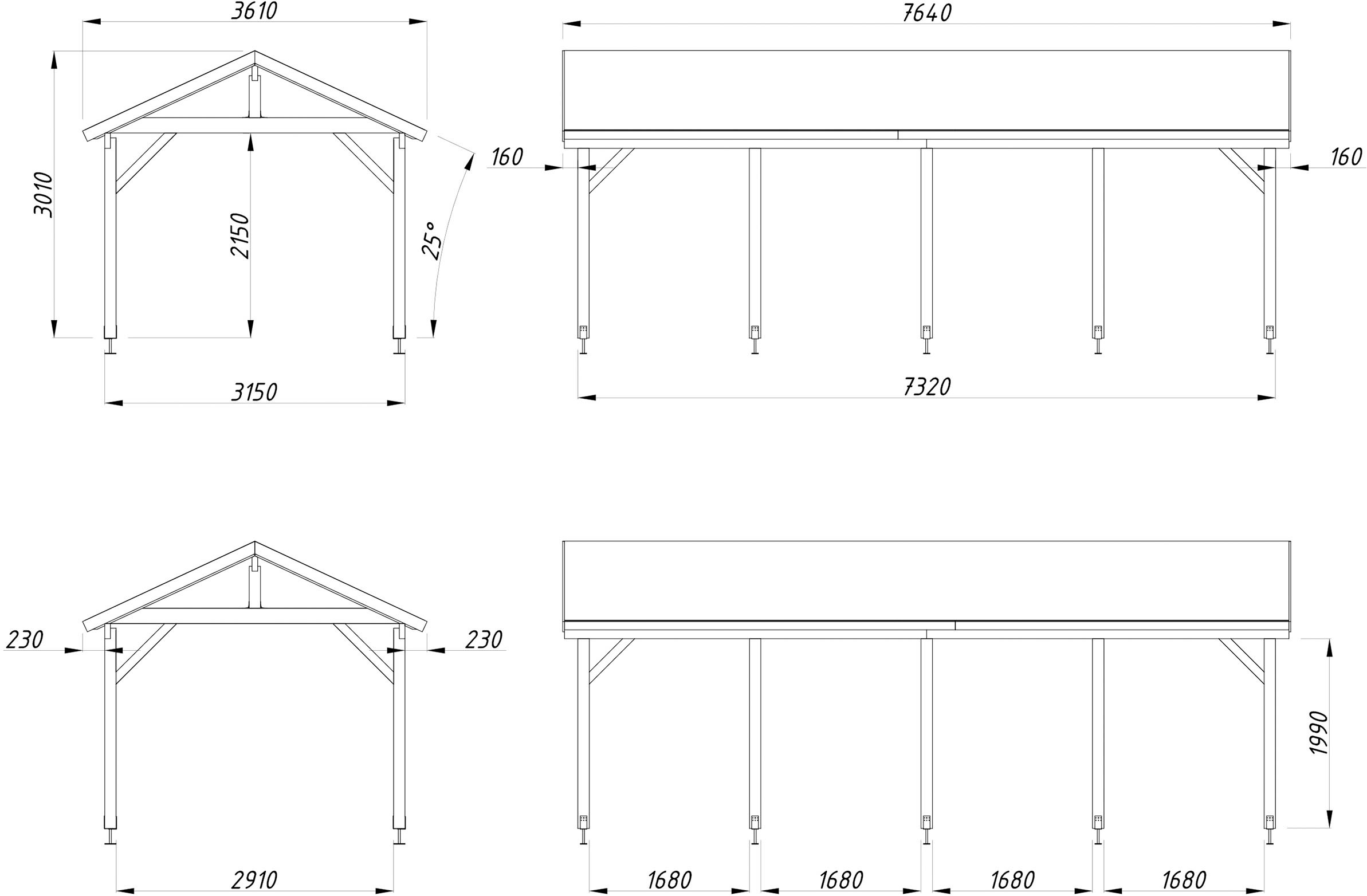 Palmako Einzelcarport »Robert« Massivholz 291 cm natur