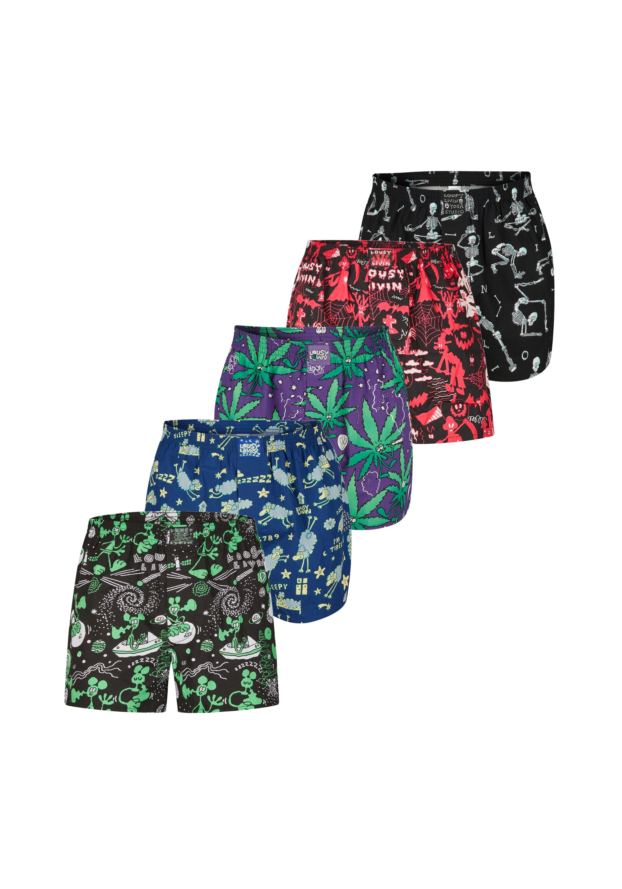 Lousy Livin Boxershorts "Suspence" 5 Stk. mit lässigen Allover-Prints