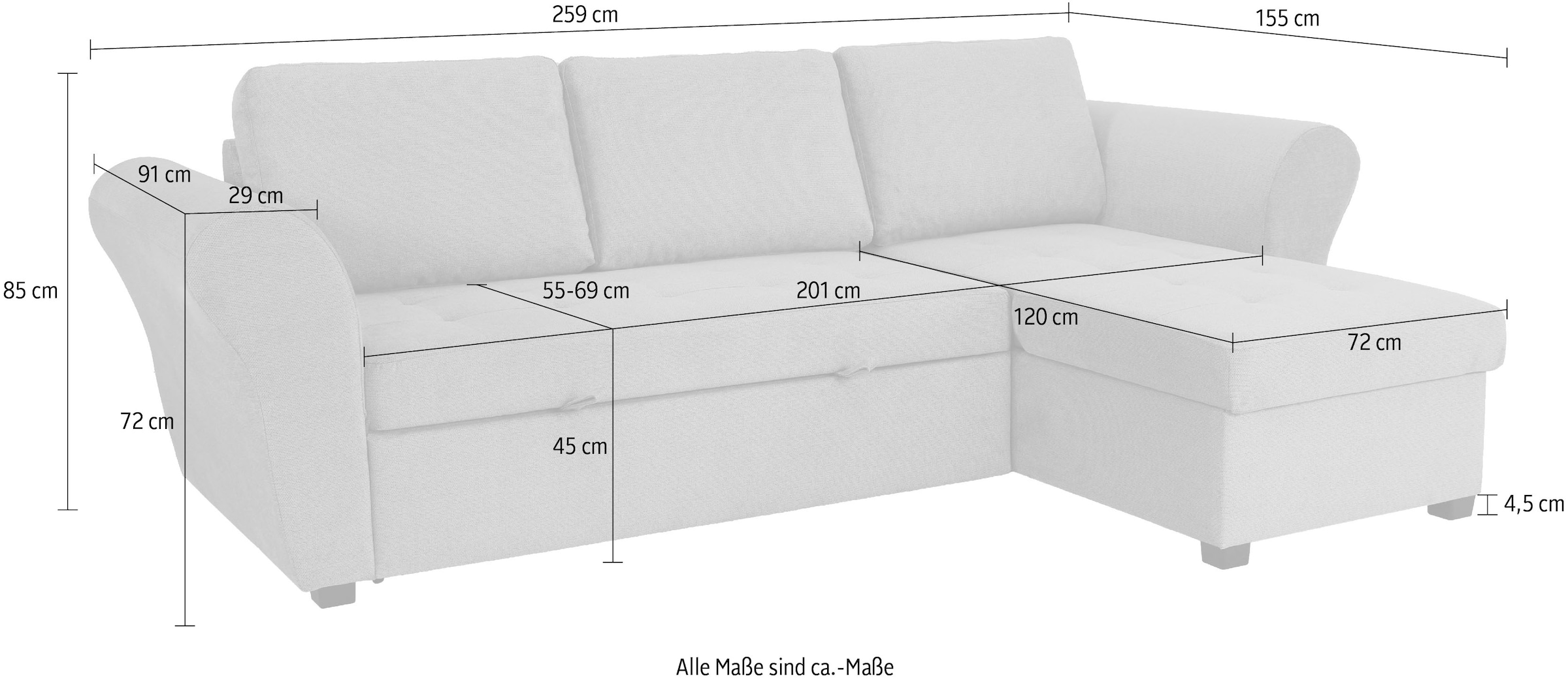 Trends by HG Ecksofa »LASSE, L-Form«, (2 St.), inkl. Schlaffunktion & Bettkasten